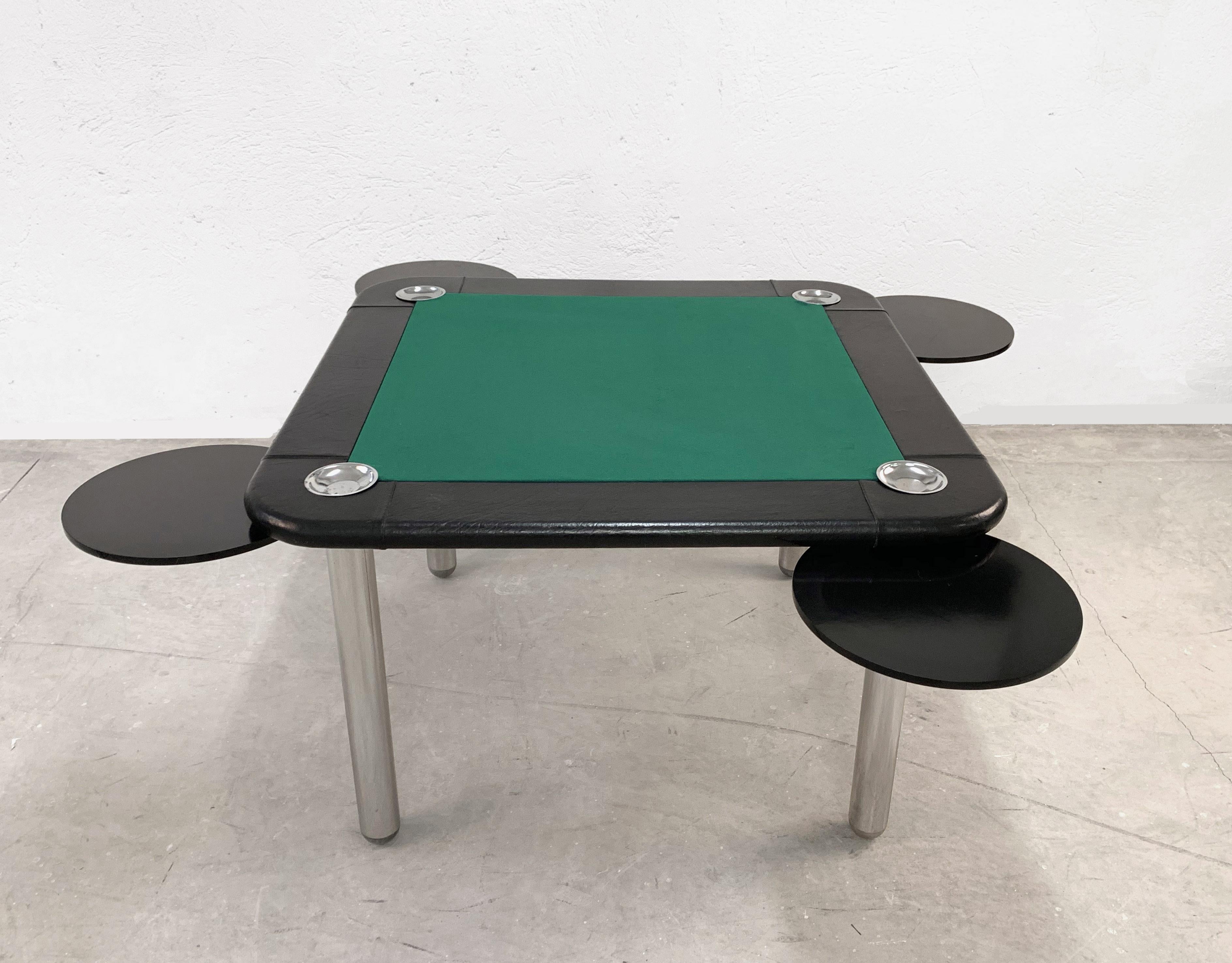 20th Century Game Table in Leather and Chromed Steel, Attributable to Zanotta, Italy, 1960s