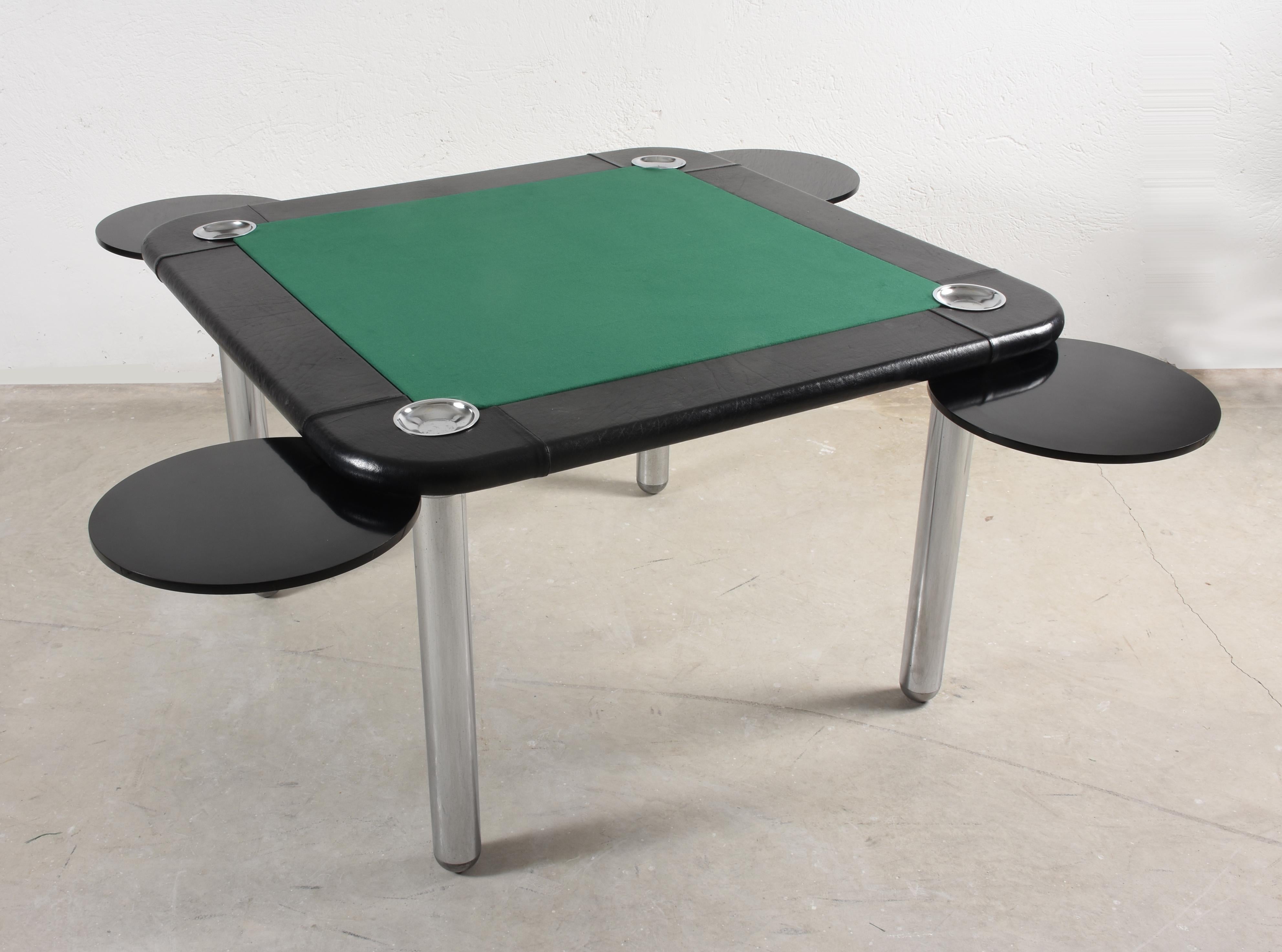 Game Table in Leather and Chromed Steel, Attributable to Zanotta, Italy, 1960s 3