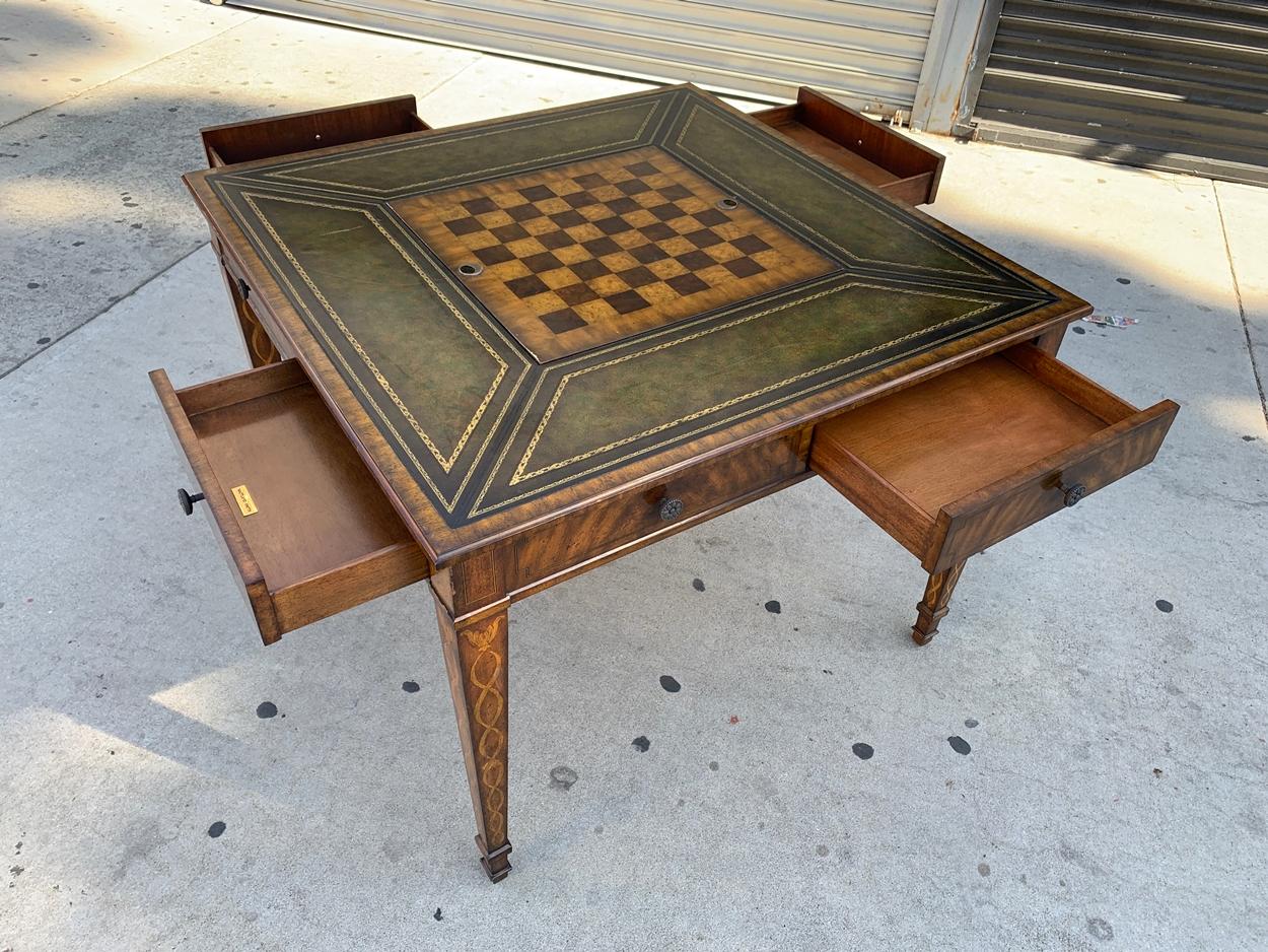 Game Table in Leather and Wood by Maitland Smith In Good Condition In Los Angeles, CA