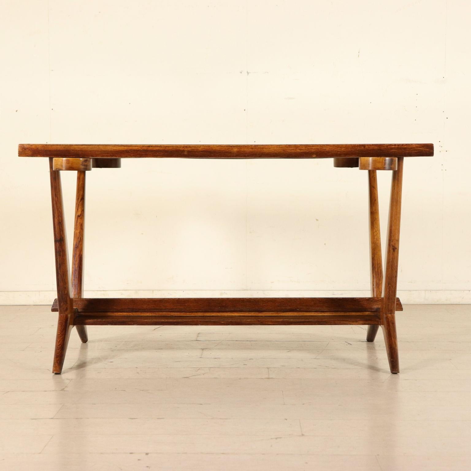 Game Table Oak Veneer Glass Vintage, Italy, 1950s 4