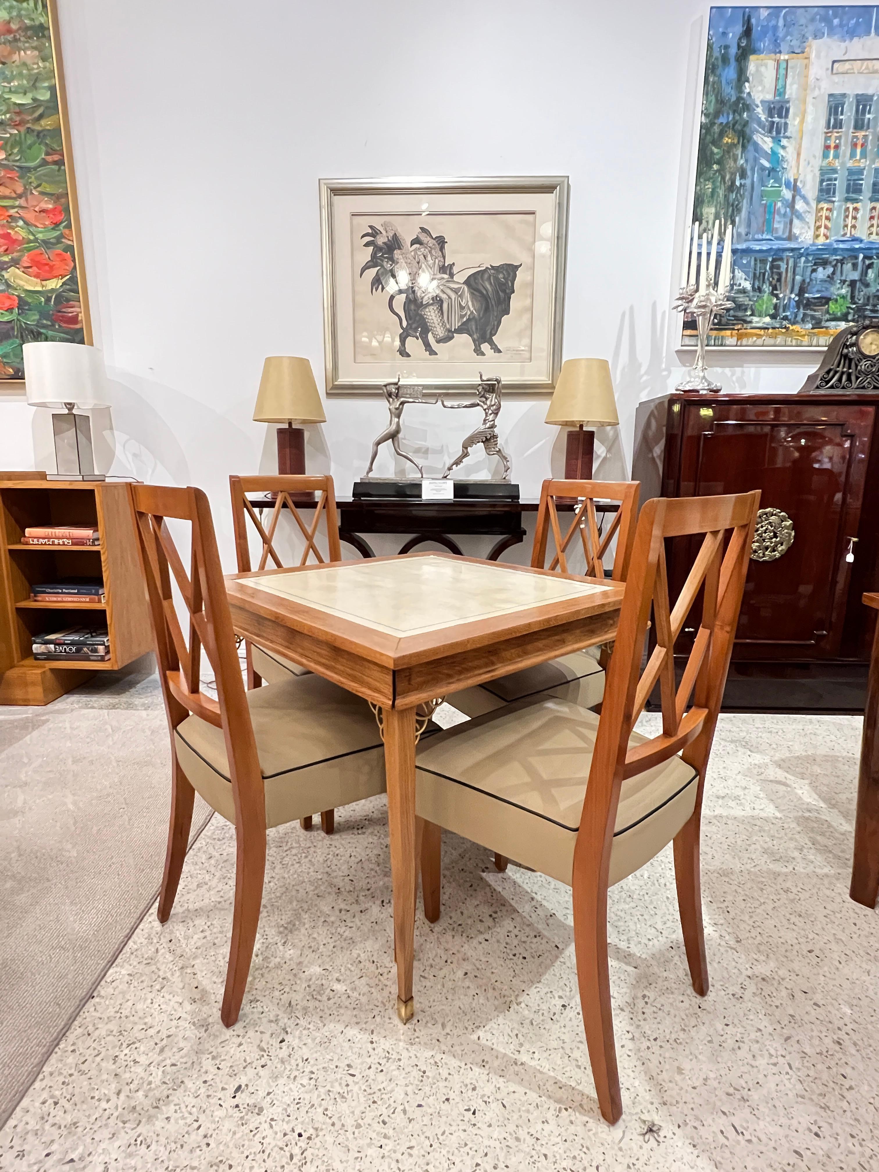 Game Table Set (4 chairs) by Jacques Adnet For Sale 3