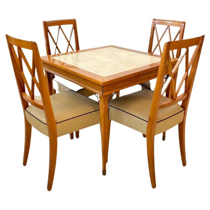 Game Table Set (4 chairs) by Jacques Adnet For Sale