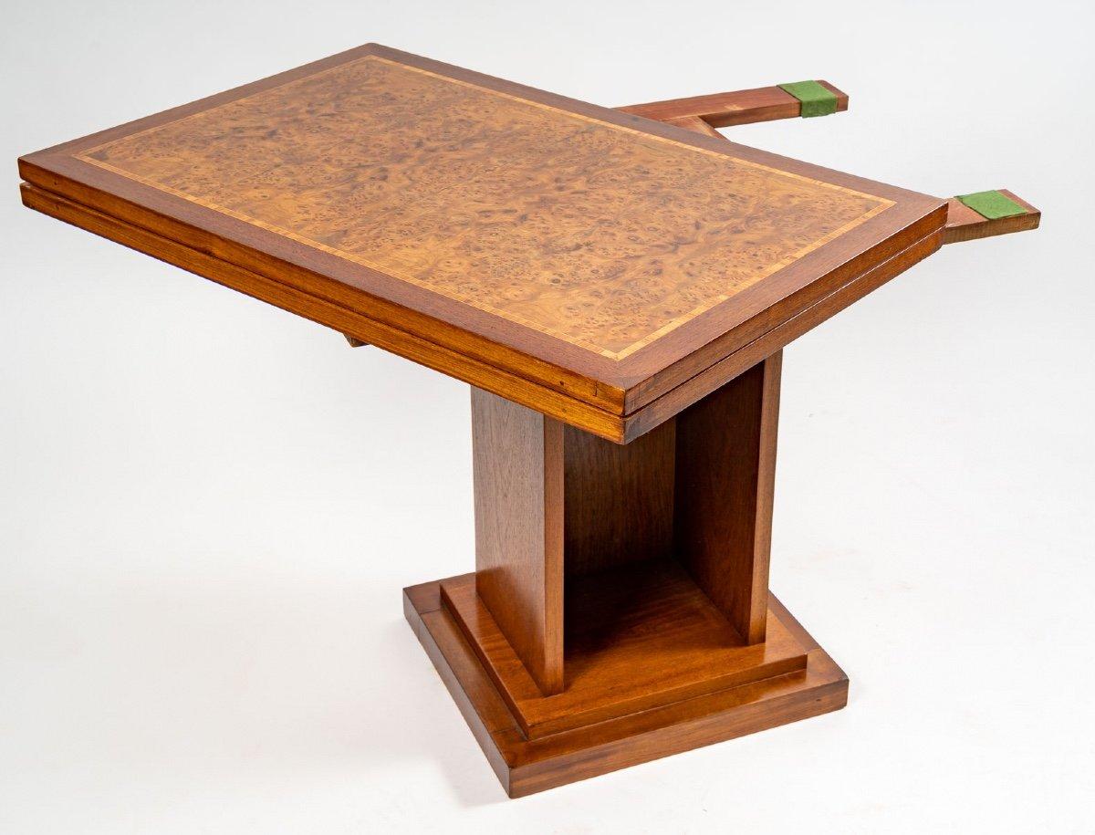 20th Century Game Table, Walnut Veneer, Column Foot, Period, Art Deco For Sale
