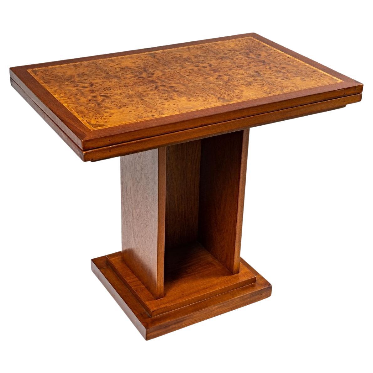 Game Table, Walnut Veneer, Column Foot, Period, Art Deco For Sale