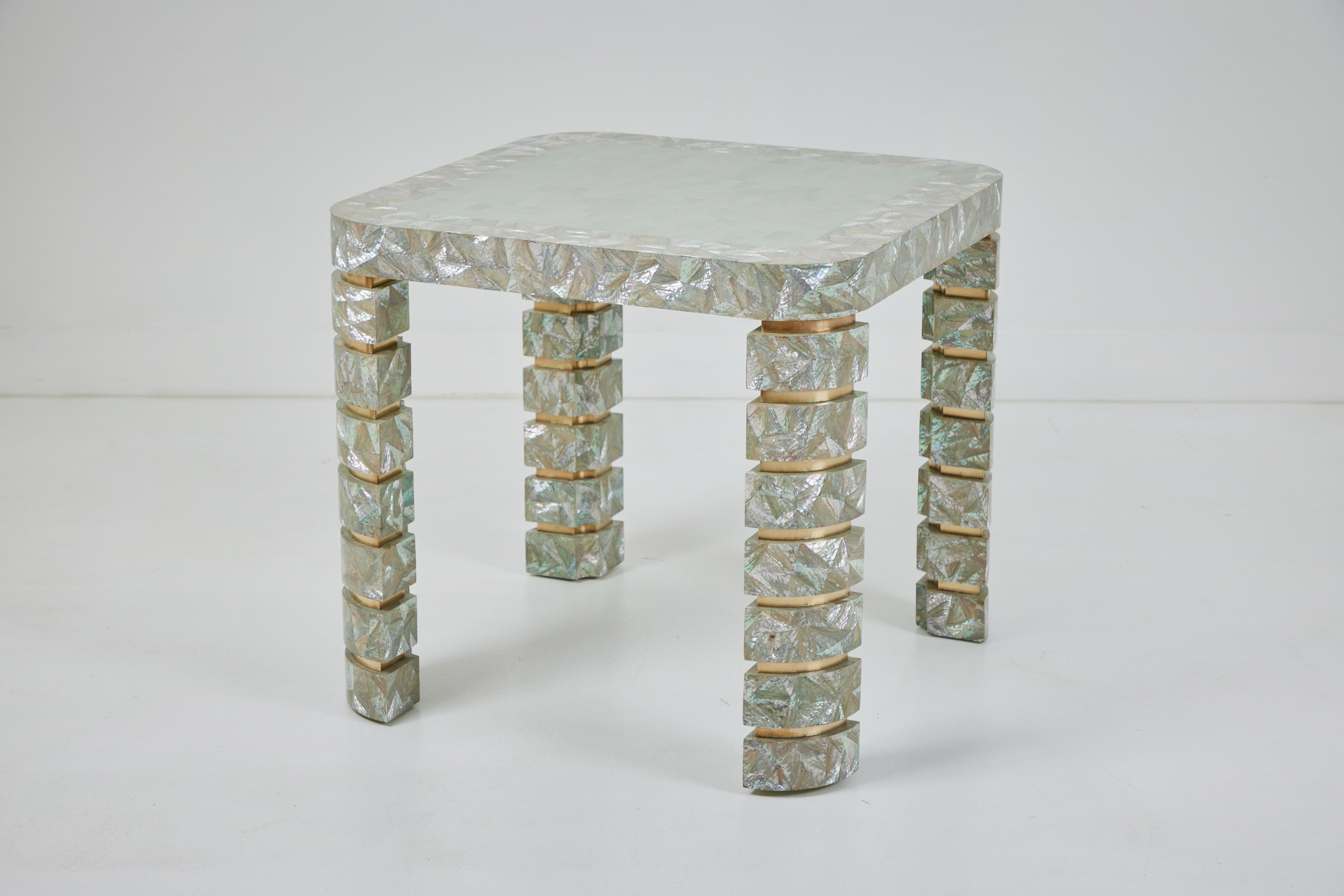 Game Table with Angel Wing Abalone and Brass Inlays Attributed Maitland Smith 3