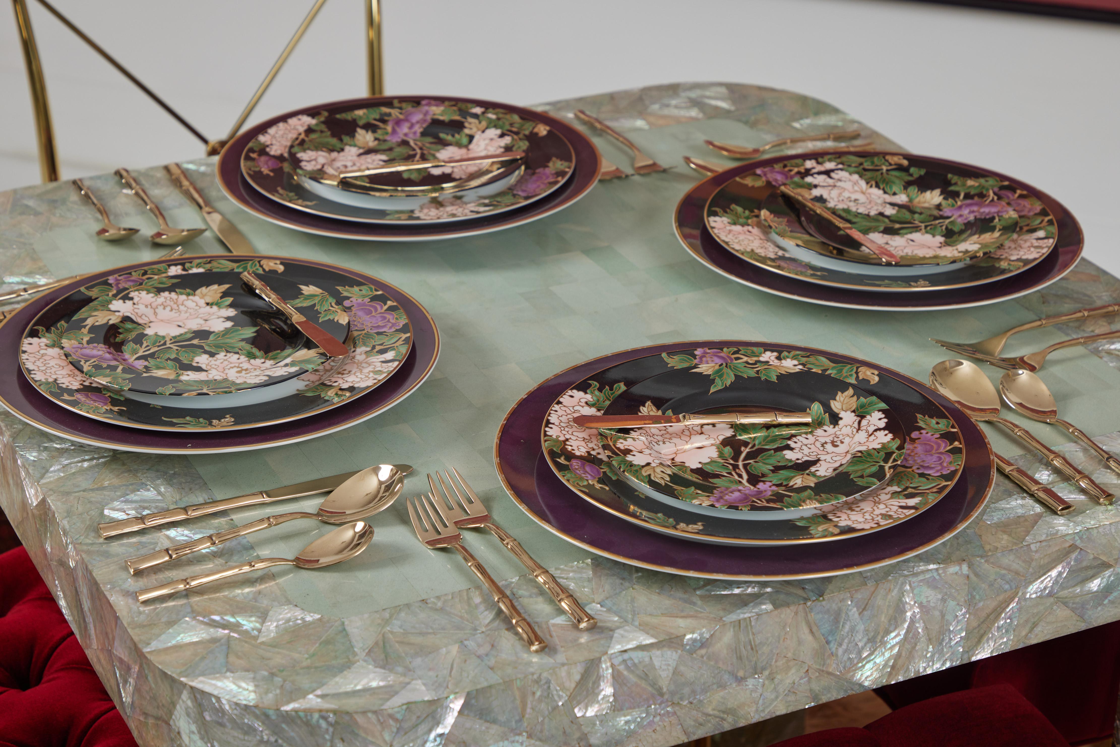 Game Table with Angel Wing Abalone and Brass Inlays Attributed Maitland Smith For Sale 5