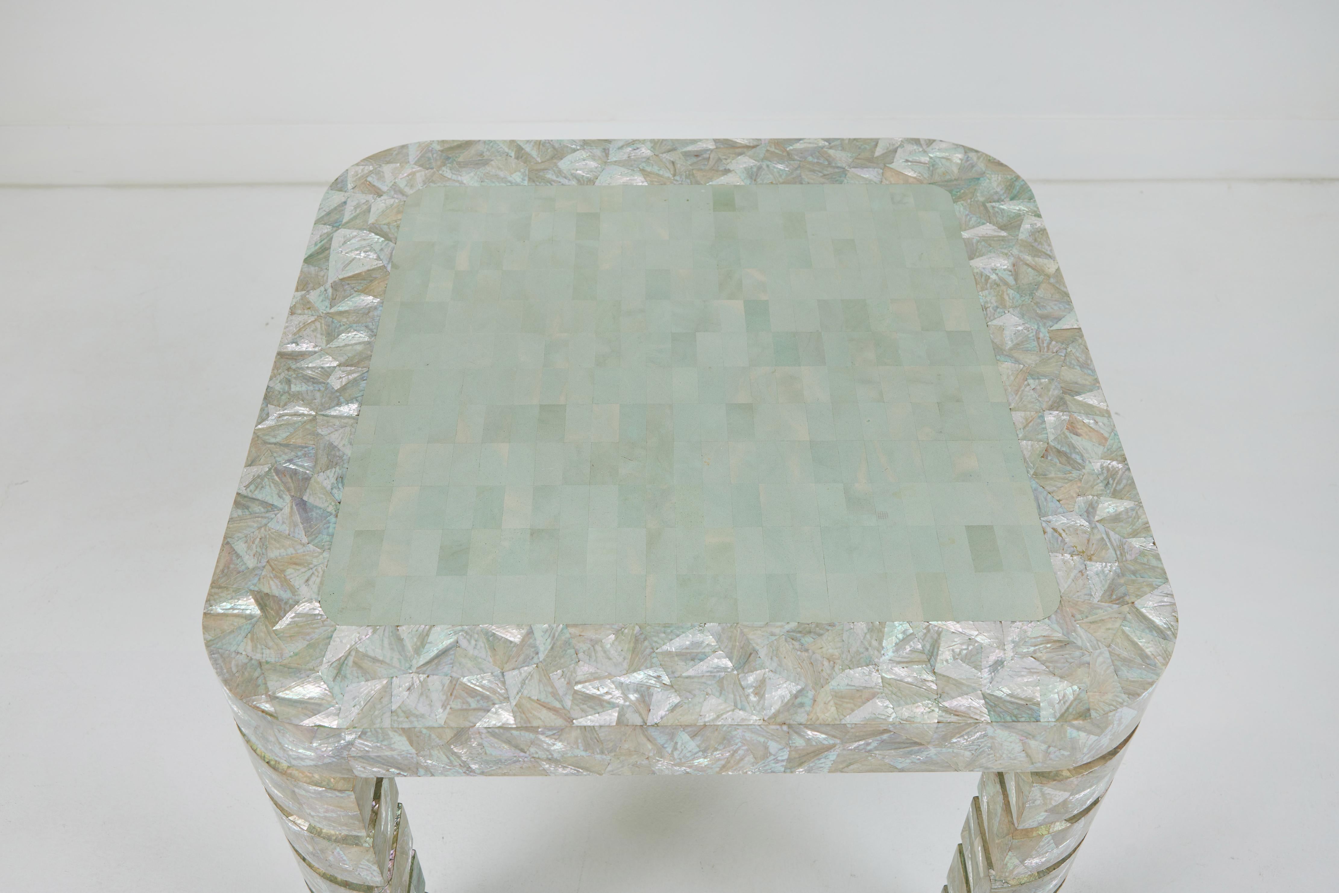 Late 20th Century Game Table with Angel Wing Abalone and Brass Inlays Attributed Maitland Smith