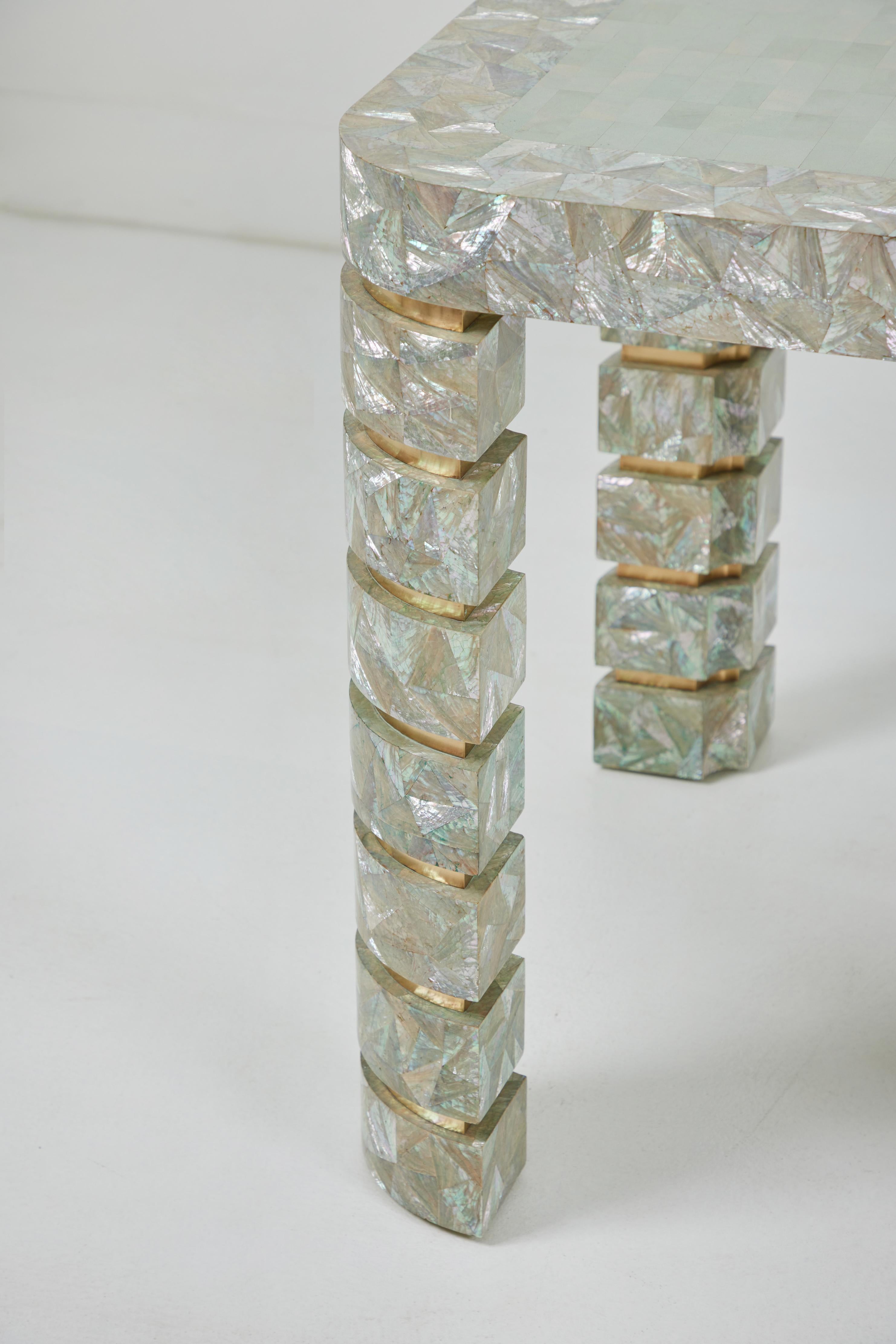 Game Table with Angel Wing Abalone and Brass Inlays Attributed Maitland Smith 1