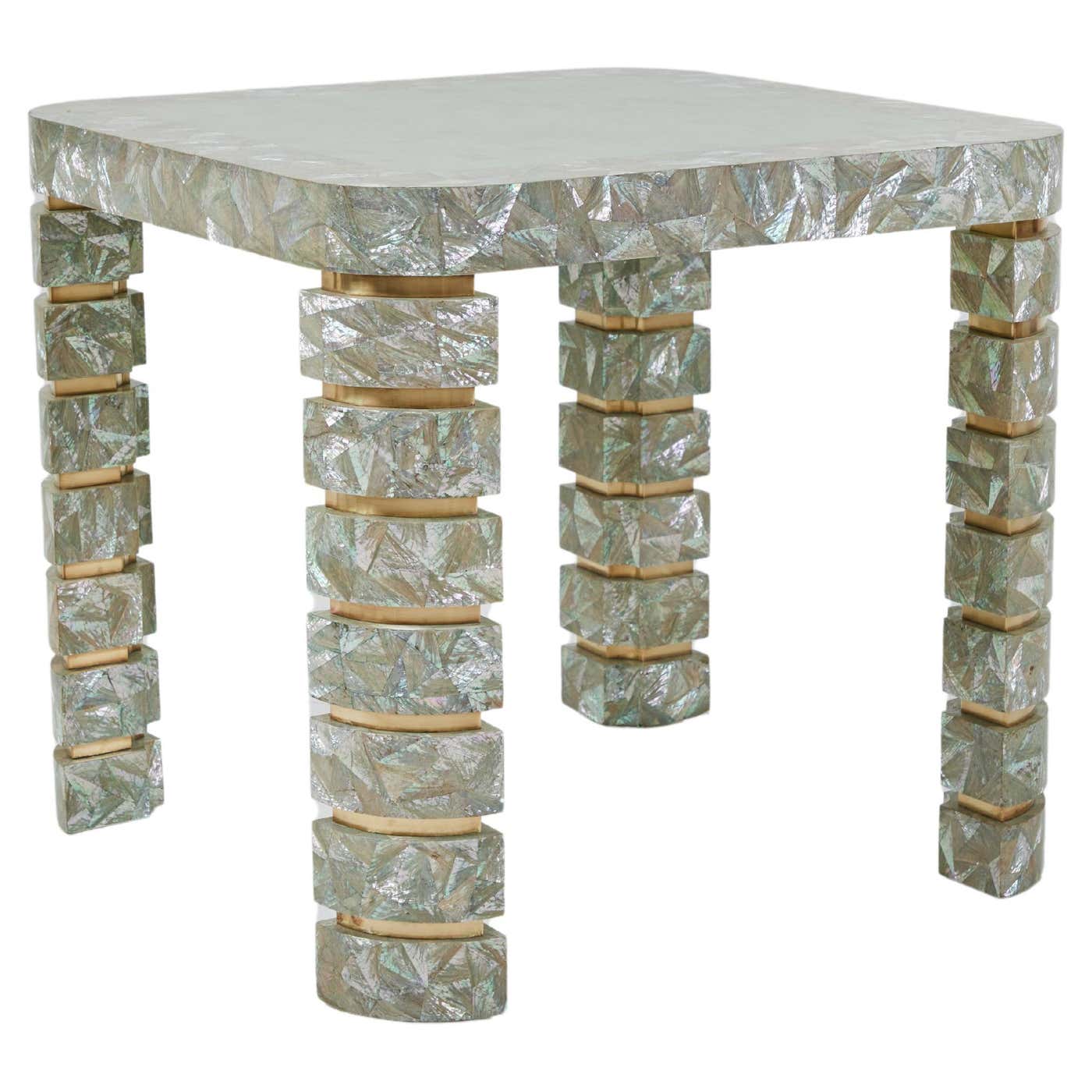 Game Table with Angel Wing Abalone and Brass Inlays Attributed Maitland ...