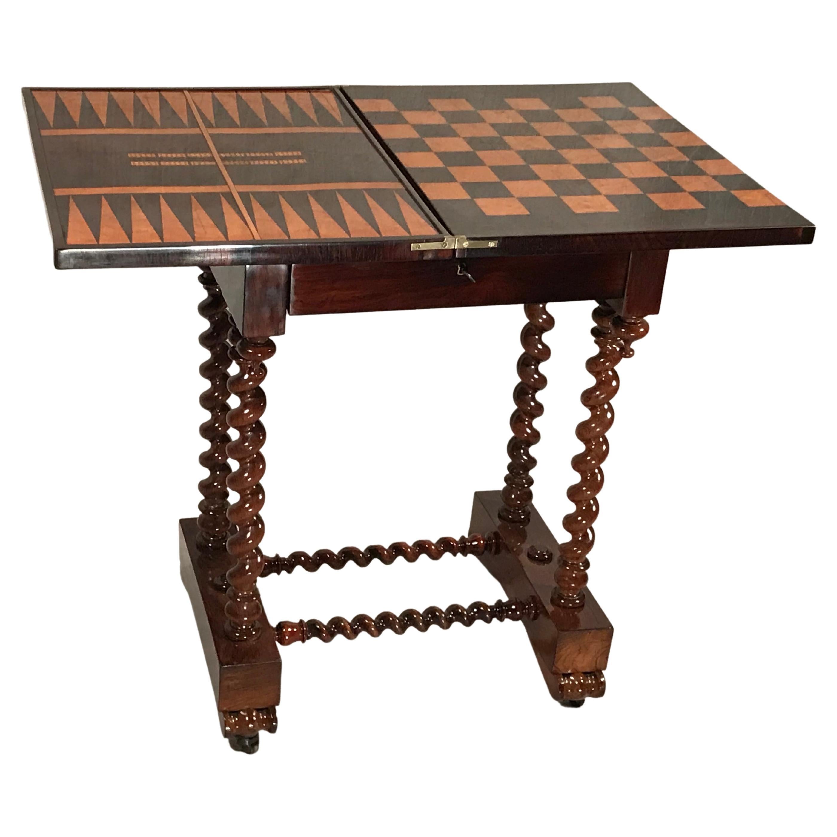 Game Table with Backgammon and Chess Board, France 19th century For Sale
