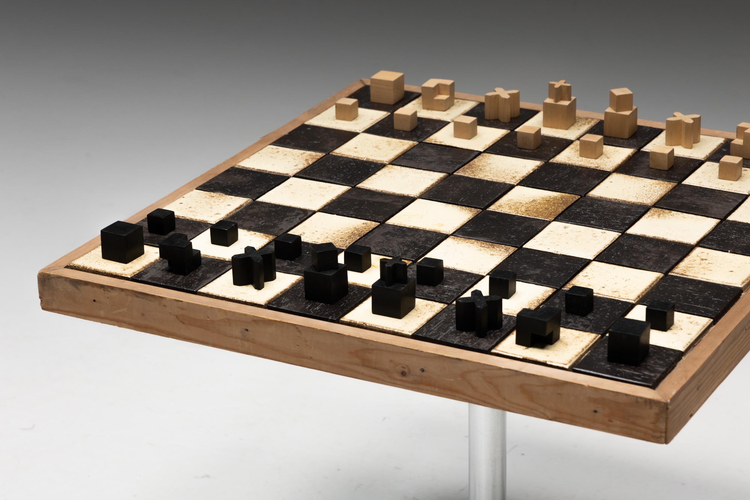 Early 20th Century Game Table with Bauhaus Chess Set by Josef Hartwig, Germany, 1924