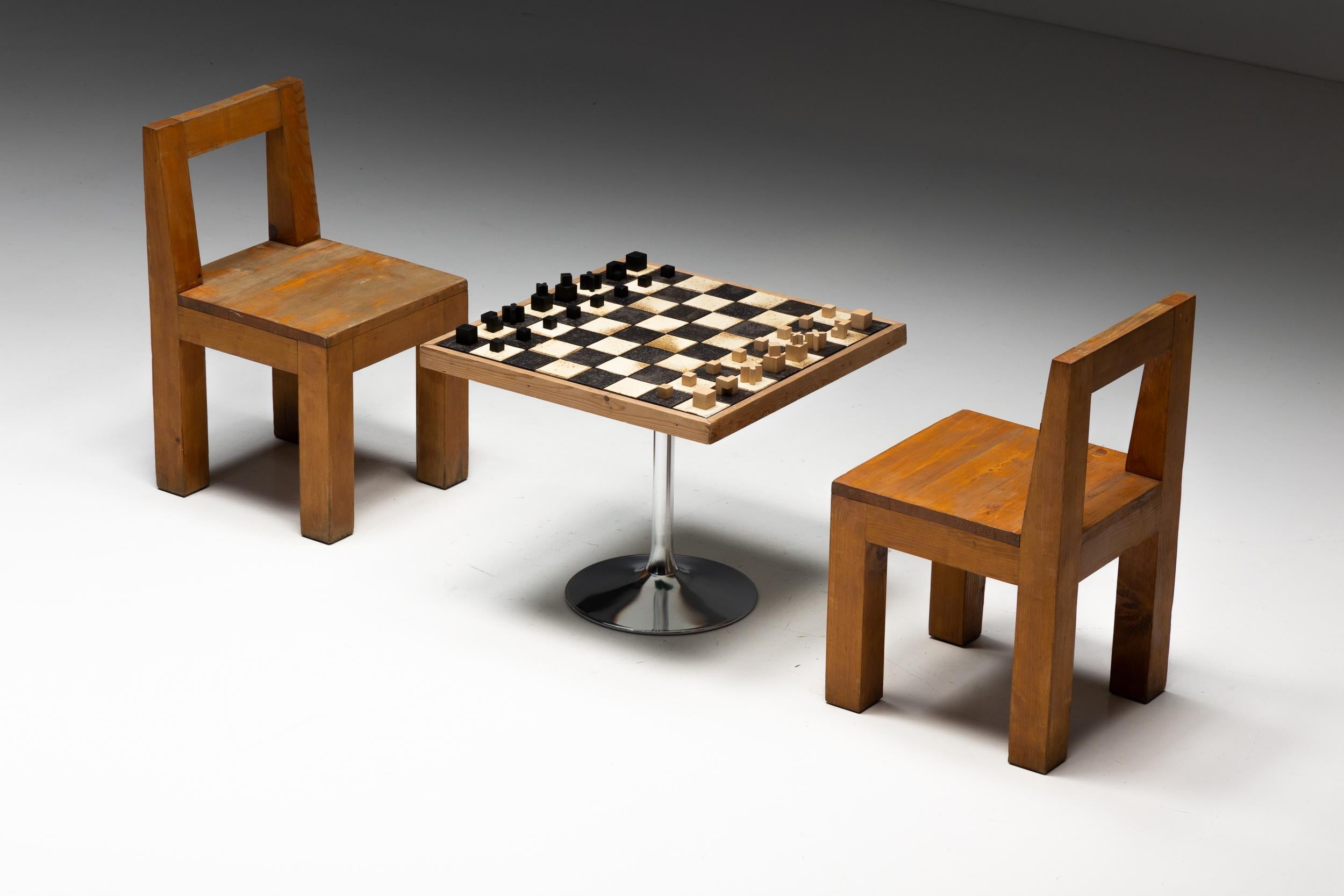 Stone Game Table with Bauhaus Chess Set by Josef Hartwig, Germany, 1924