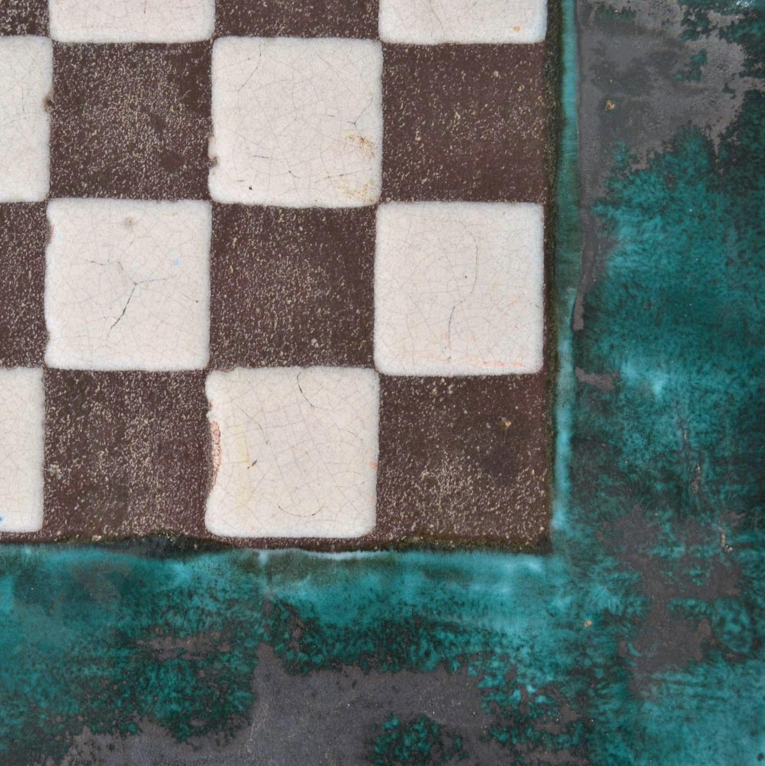 Hand-Crafted Ceramic Game Table with Chessboard Hand Sculpted 1960s For Sale