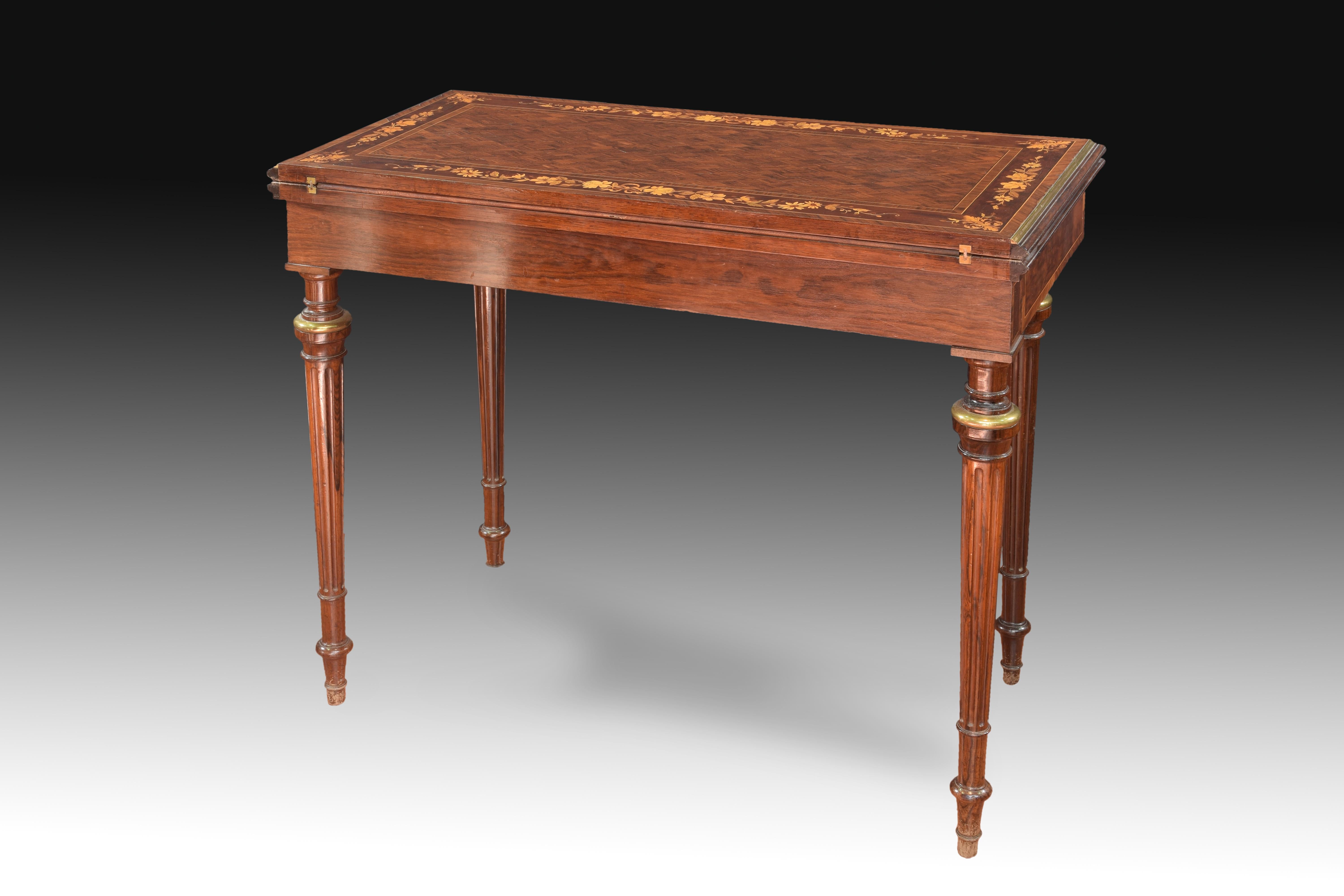 Neoclassical Game Table with Marquetry, 19th Century