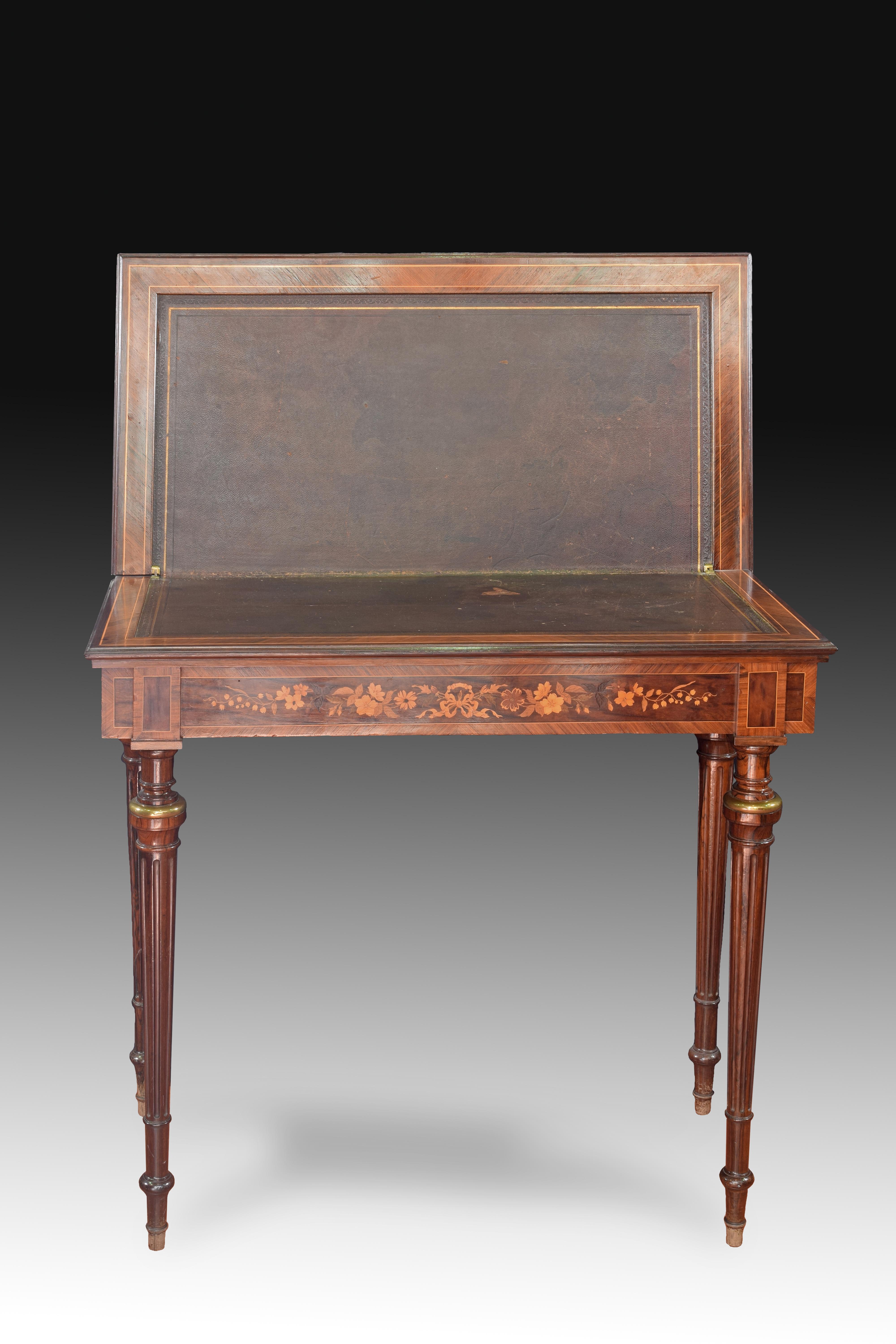 European Game Table with Marquetry, 19th Century