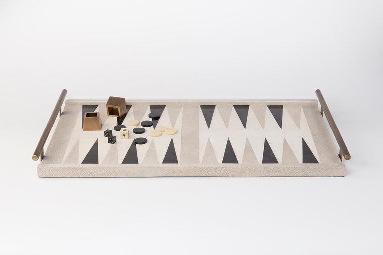 Game Tables in Cream Shagreen, Black Shell and Black Metal by R&Y Augousti For Sale 2