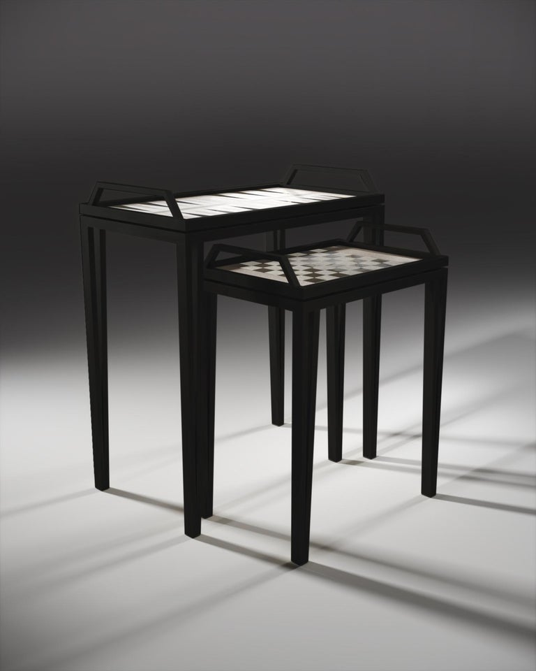 Art Deco Game Tables in Cream Shagreen, Black Shell and Black Metal by R&Y Augousti For Sale