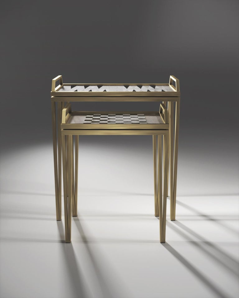Contemporary Game Tables in Cream Shagreen, Black Shell and Black Metal by R&Y Augousti For Sale