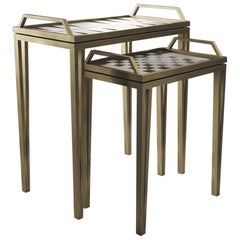Game Tables in Cream Shagreen, Black Shell & Bronze-Patina Brass by R&Y Augousti