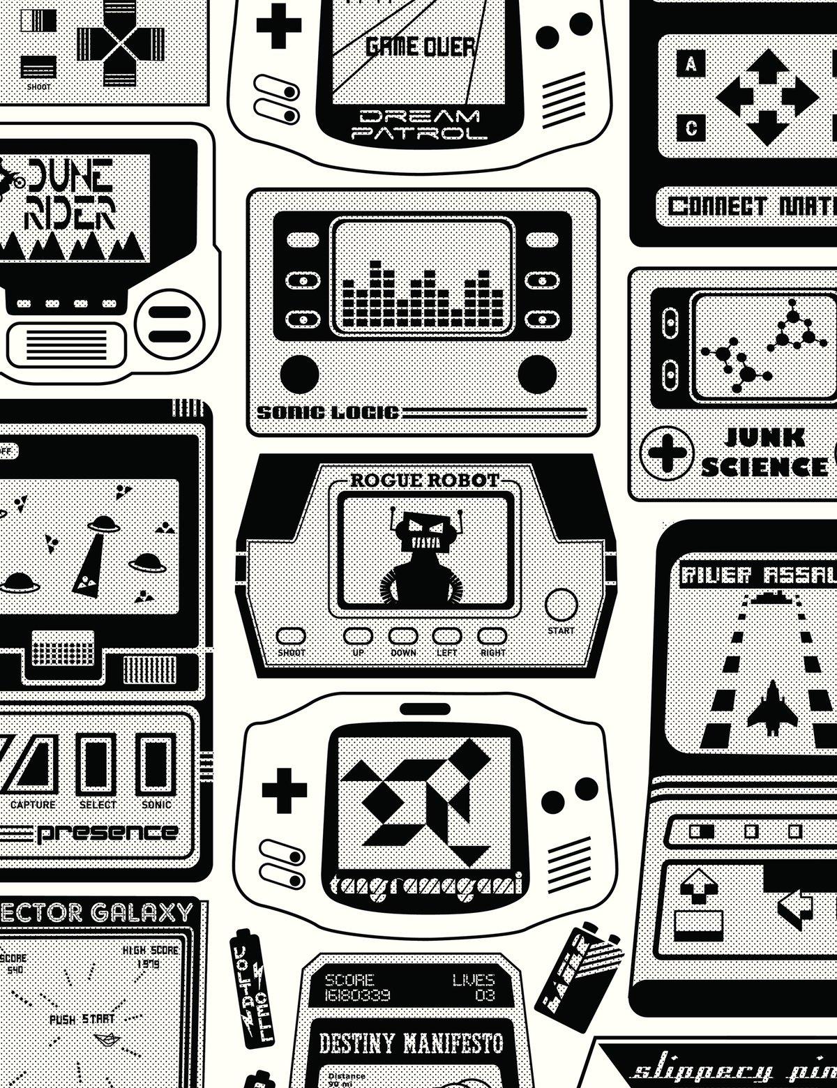 Modern Gameland Designer Wallpaper in Charcoal 'Black and White' For Sale