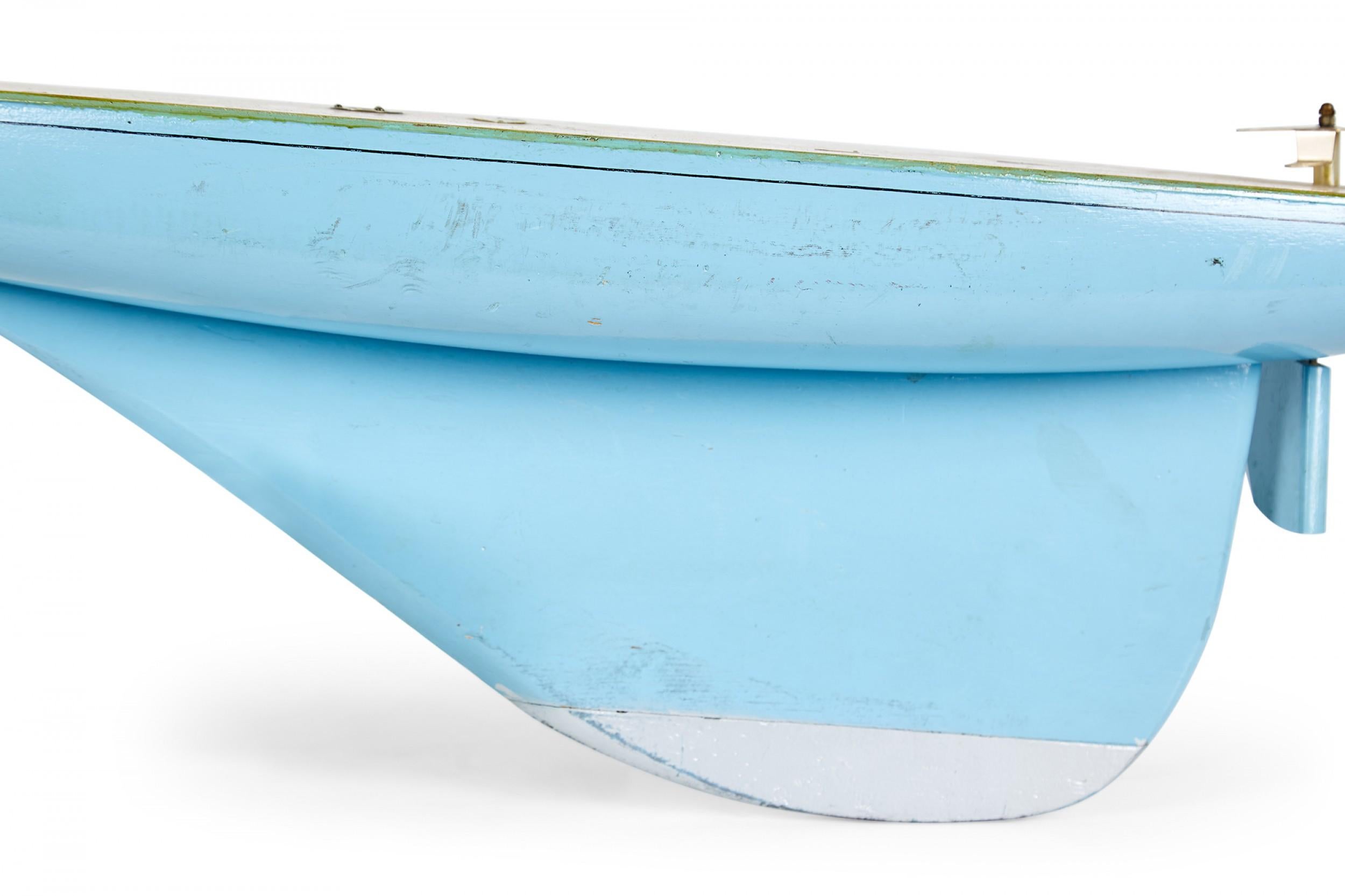Mid-Century Modern Games' Industries Mid-Century English Blue Painted Wooden Ship's Hull Model For Sale