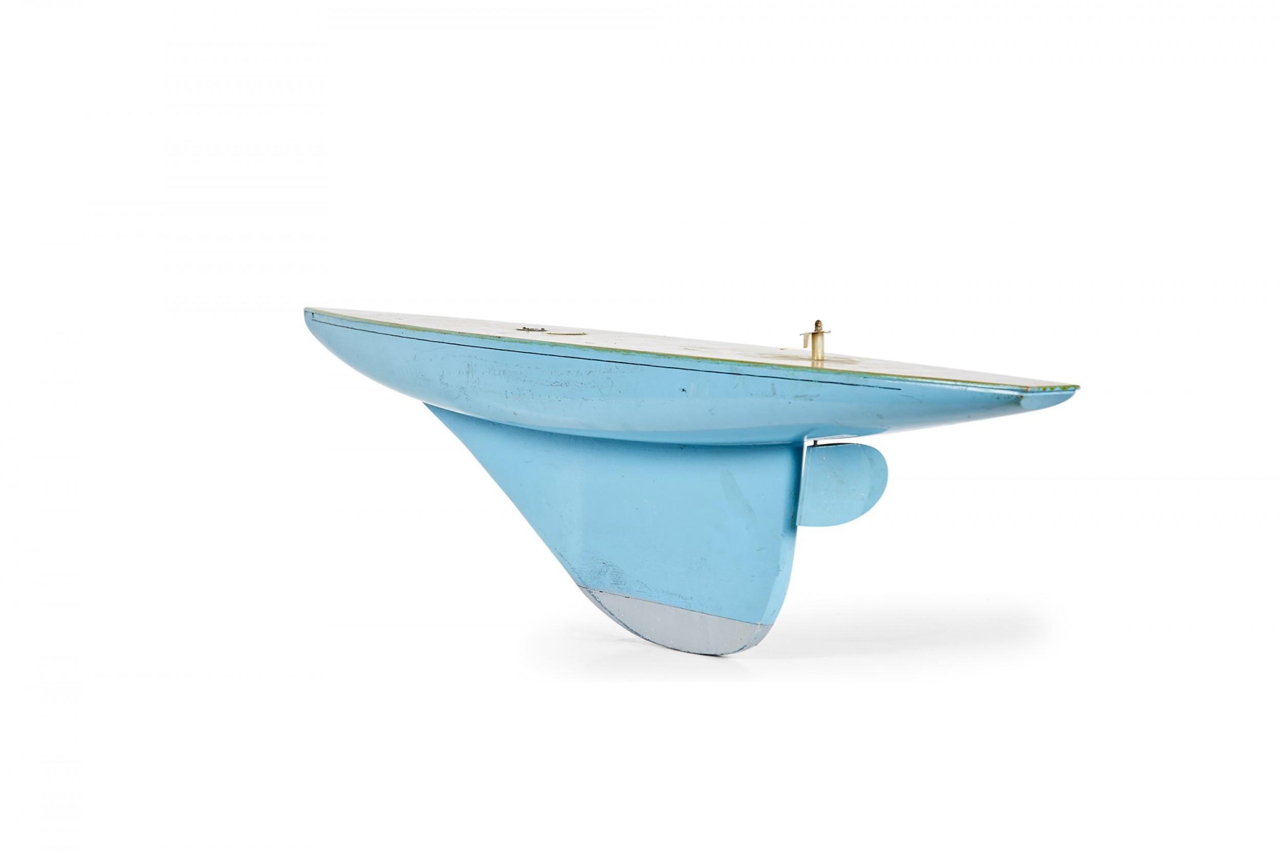 Games' Industries Mid-Century English Blue Painted Wooden Ship's Hull Model In Good Condition For Sale In Queens, NY