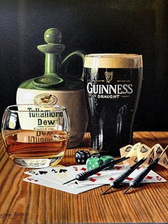Games Night Too - Oil Painting on Board by Steve Burgess Guinness Tullamore Dew