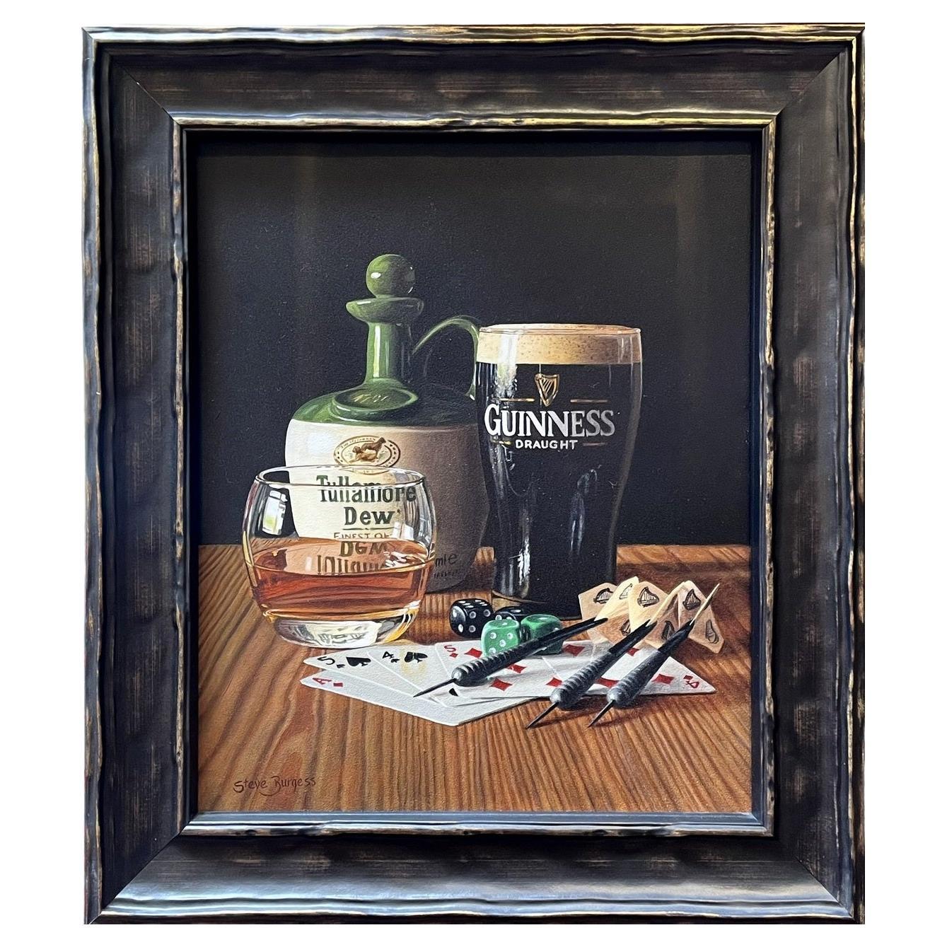 Games Night Too - Oil Painting on Board by Steve Burgess Guinness Tullamore Dew For Sale