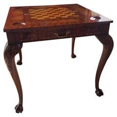 Games Table in Mahogany and Satinwood on Ball and Claw Feet, 20th Century