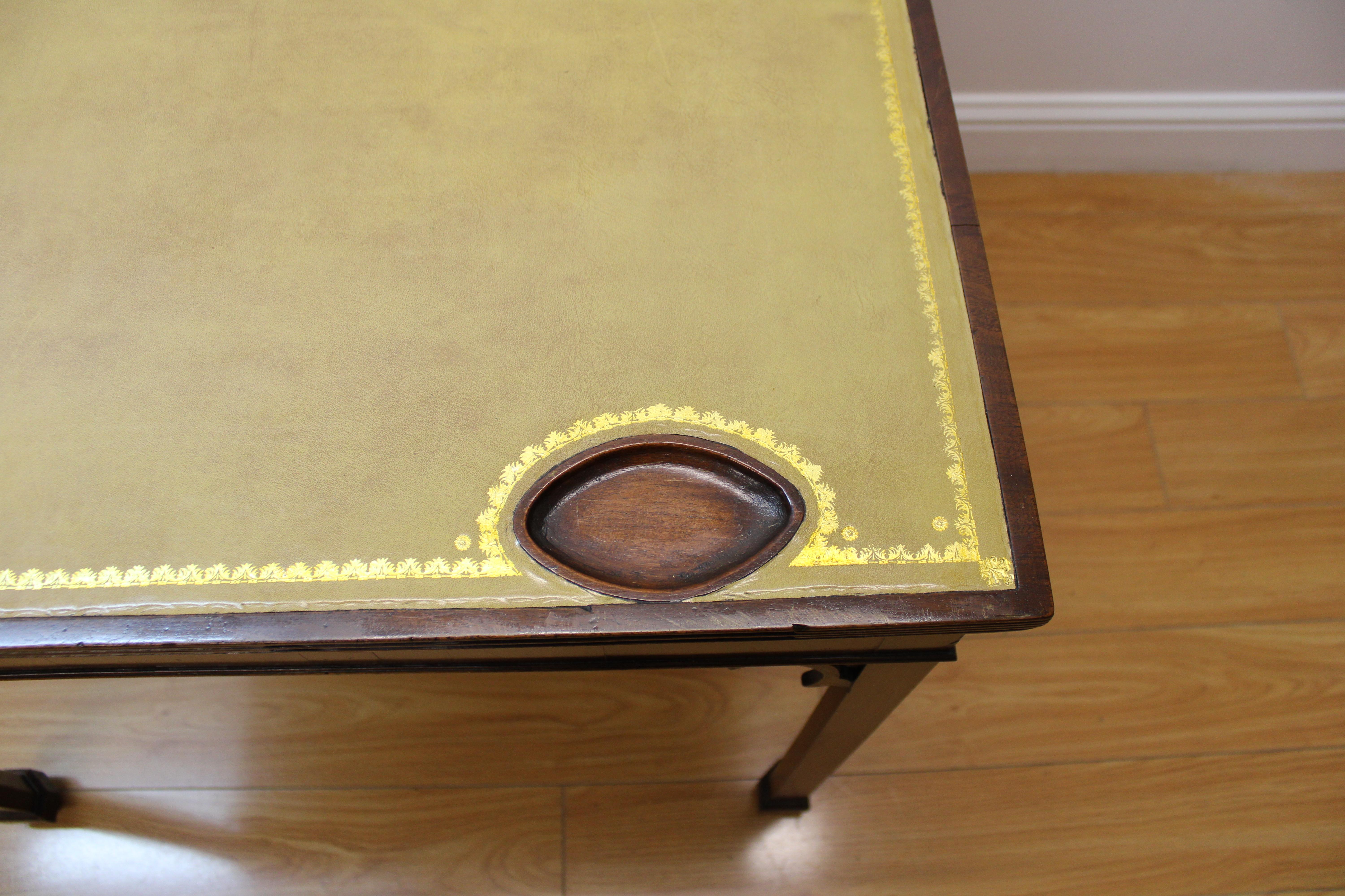 Games Table w/ Tooled Leather Top In Good Condition For Sale In San Francisco, CA