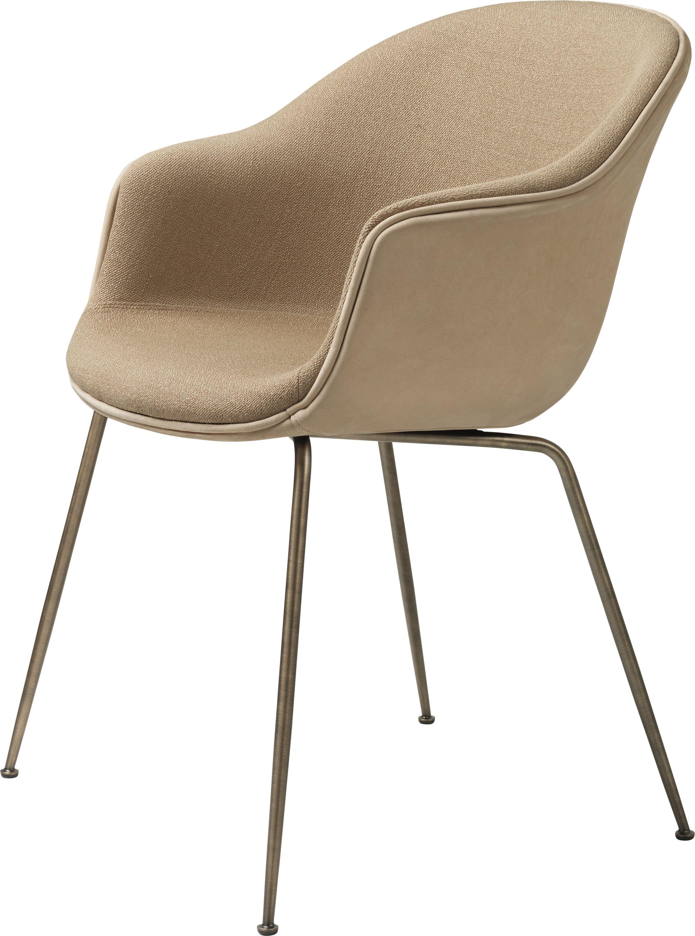 GamFratesi 'Bat' Dining Chair in Brown and White with Antique Brass Conic Base 14