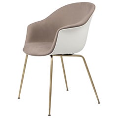 GamFratesi 'Bat' Dining Chair in Brown and White with Antique Brass Conic Base
