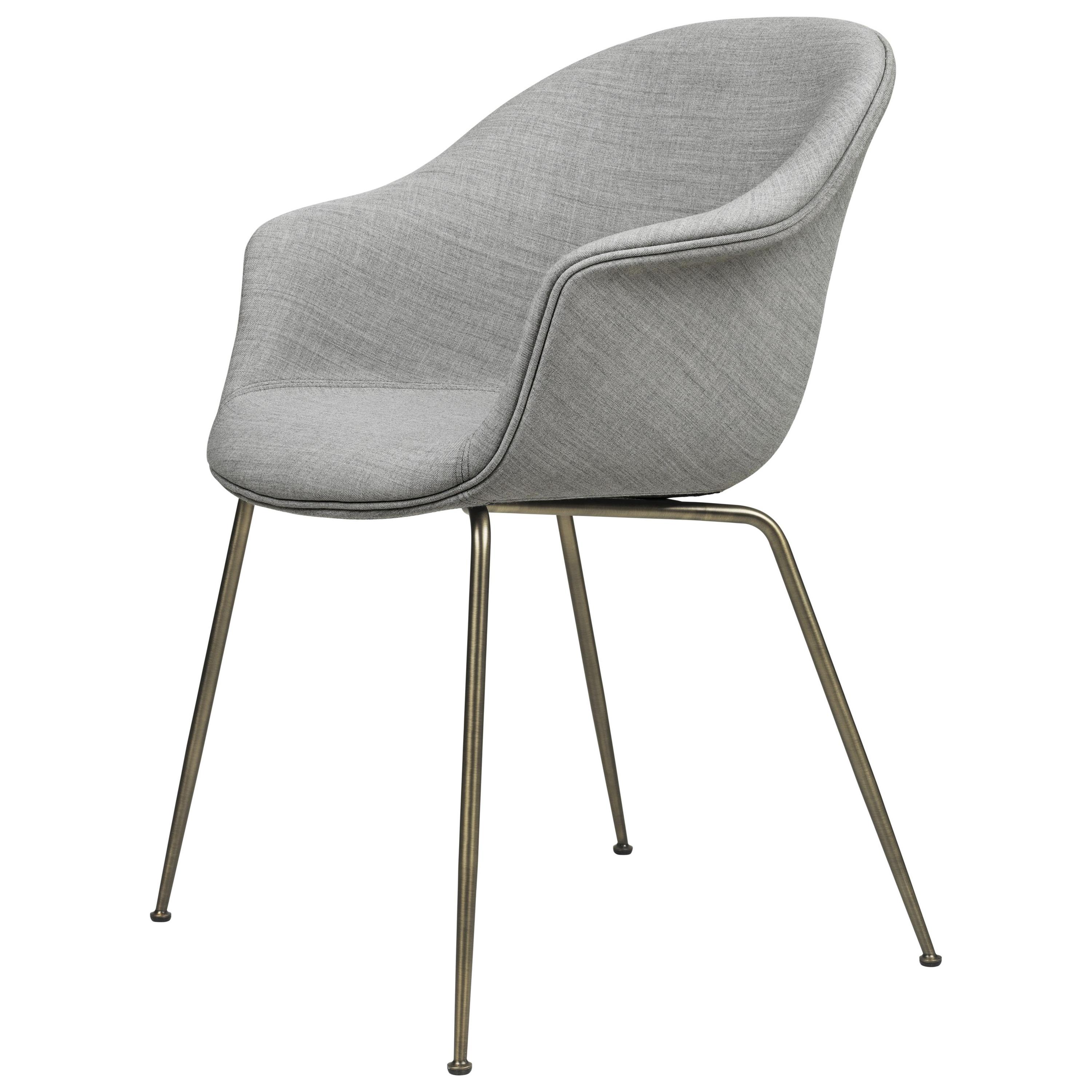 GamFratesi 'Bat' Dining Chair in Grey with Antique Brass Conic Base