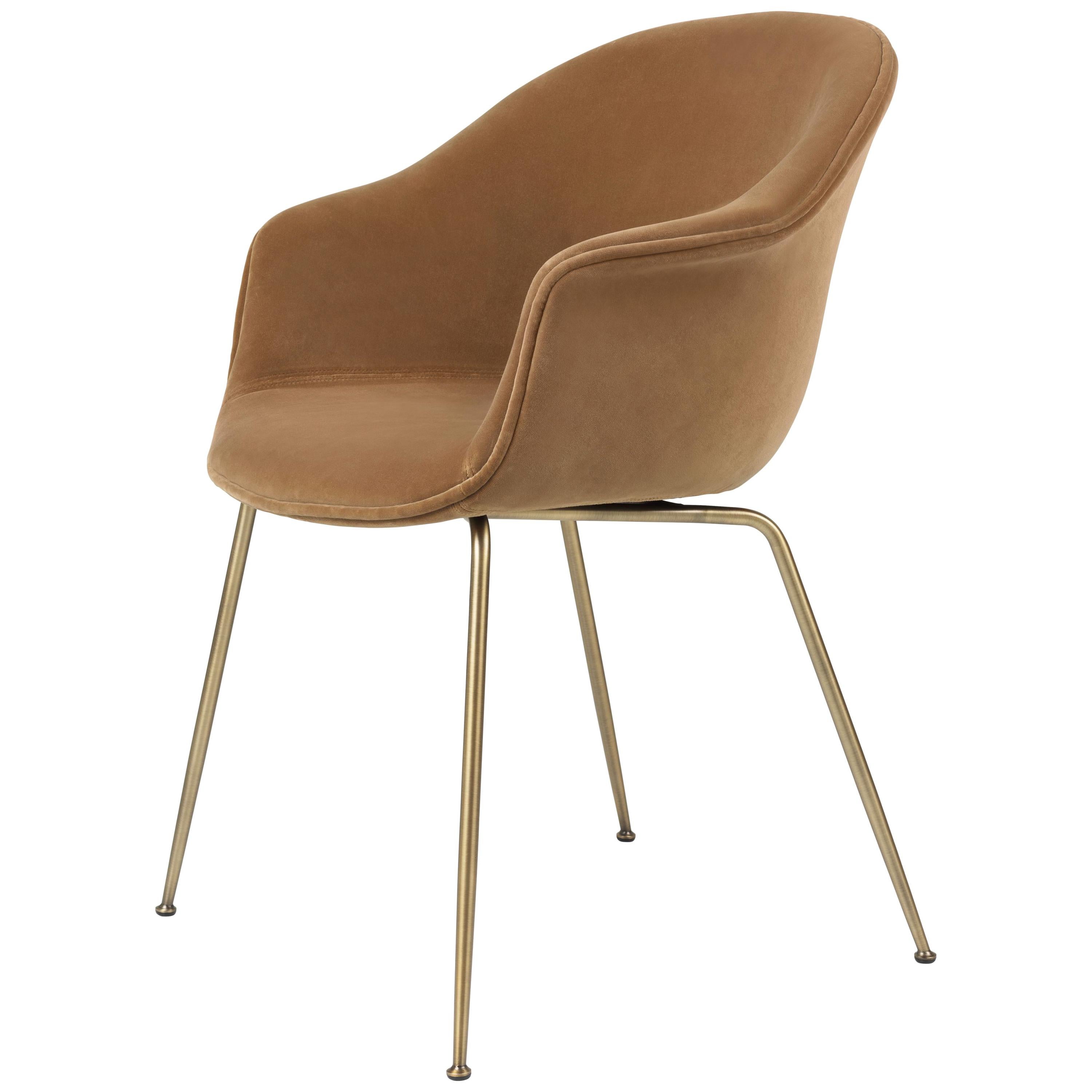 GamFratesi 'Bat' Dining Chair in Light Brown with Semi Matt Brass Conic Base