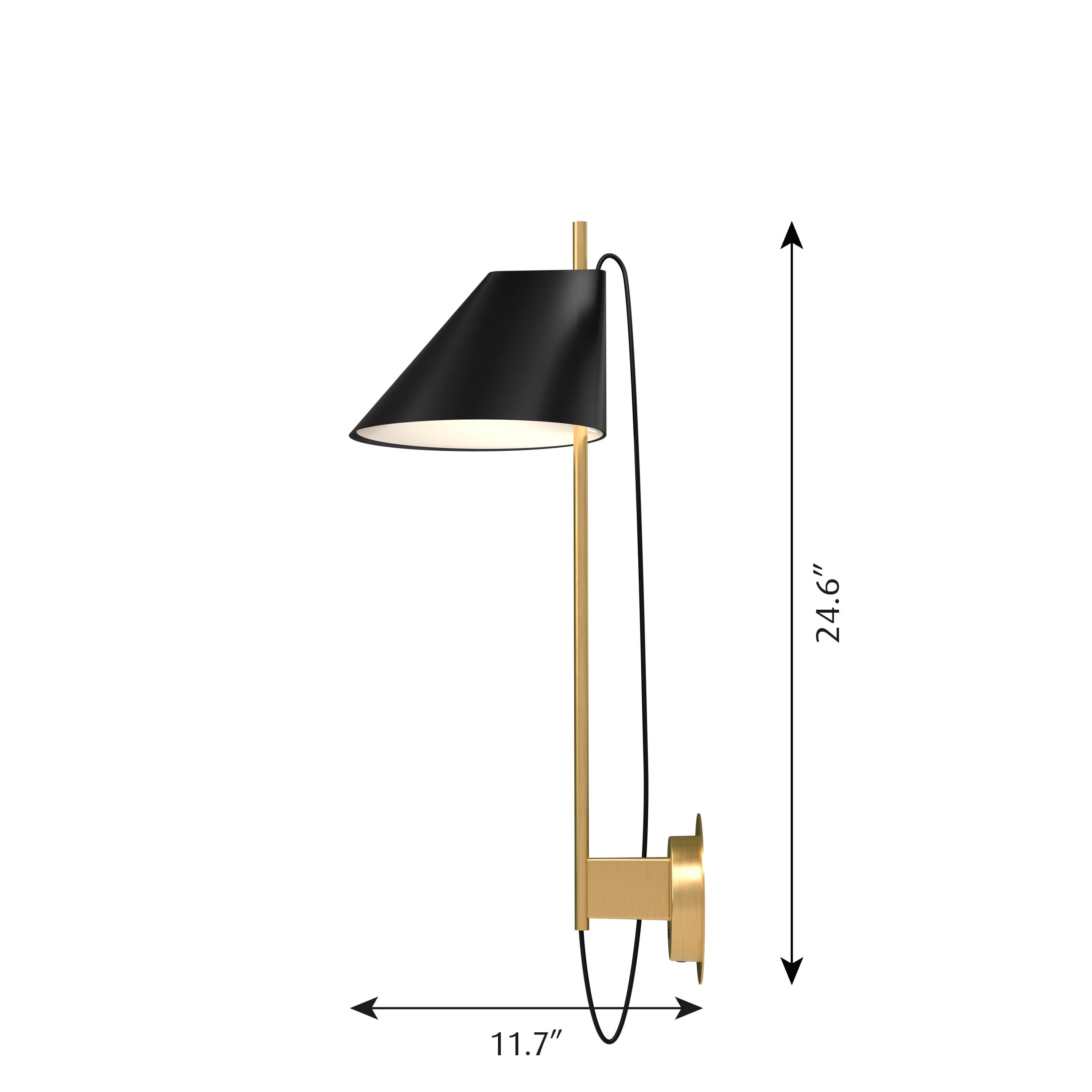 GamFratesi black and brass 'YUH' wall light for Louis Poulsen. Designed by Stine Gam and Enrico Fratesi, the YUH reflects Louis Poulsen’s philosophy of designing to shape light. Inspired by the Classic virtues of Danish Modernism, Poul Henningsen’s