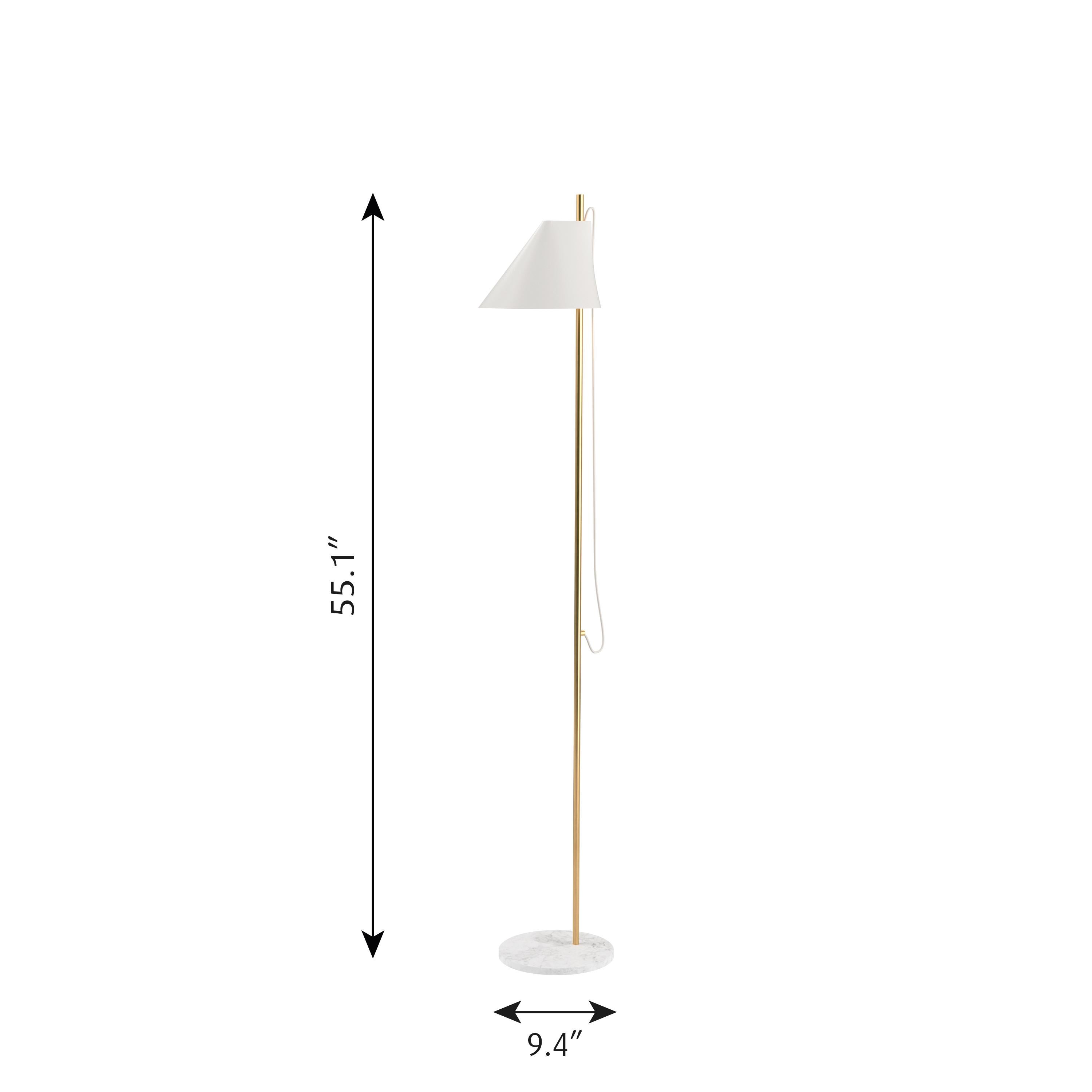 GamFratesi white 'YUH' brass and marble floor lamp for Louis Poulsen. Designed by Stine Gam and Enrico Fratesi, the YUH reflects Louis Poulsen’s philosophy of designing to shape light. Inspired by the classic virtues of Danish Modernism, Poul