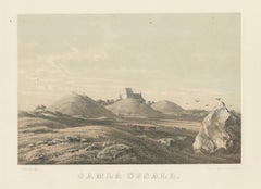 Gamla Uppsala Burial Mounds Landscape View, Swedish Tinted Lithograph, 1877