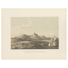 Gamla Uppsala Burial Mounds Landscape View, Swedish Tinted Lithograph, 1877