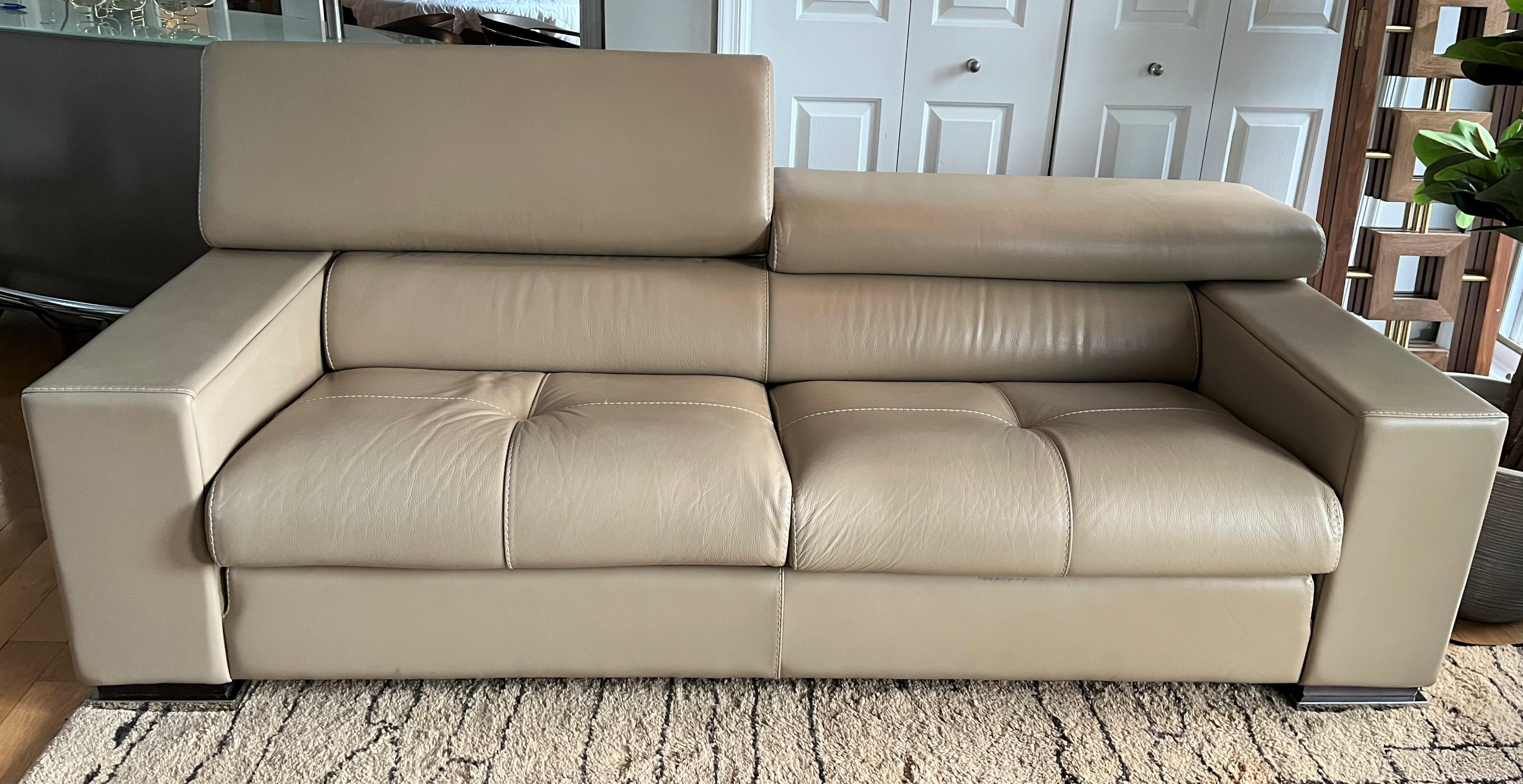 Gamma Arredamenti Beige Leather Sofa with Individual Headrest