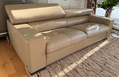 Gamma Arredamenti Beige Leather Sofa with Individual Headrest Mechanisms