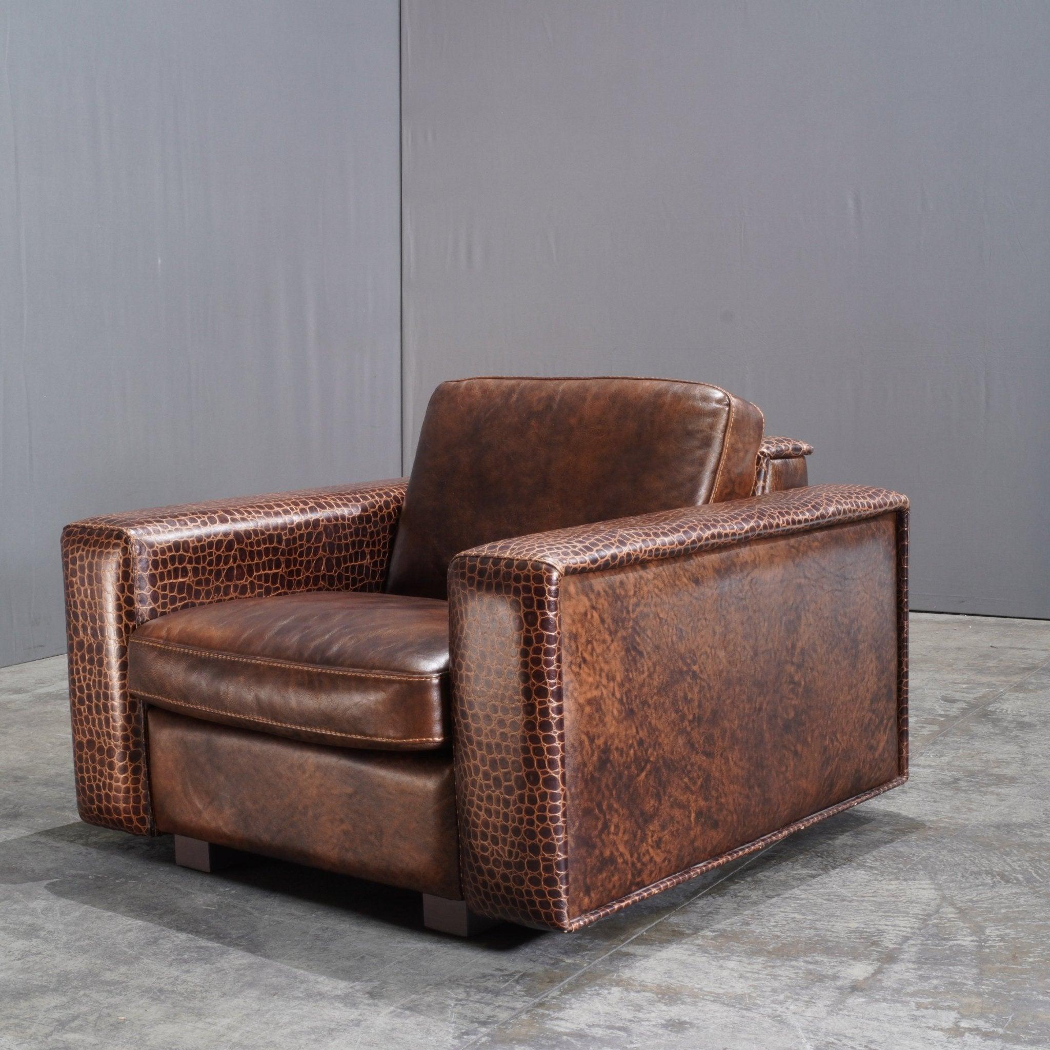 Modern Gamma Arredamenti Brown Crocodile Leather Kelly Armchair
