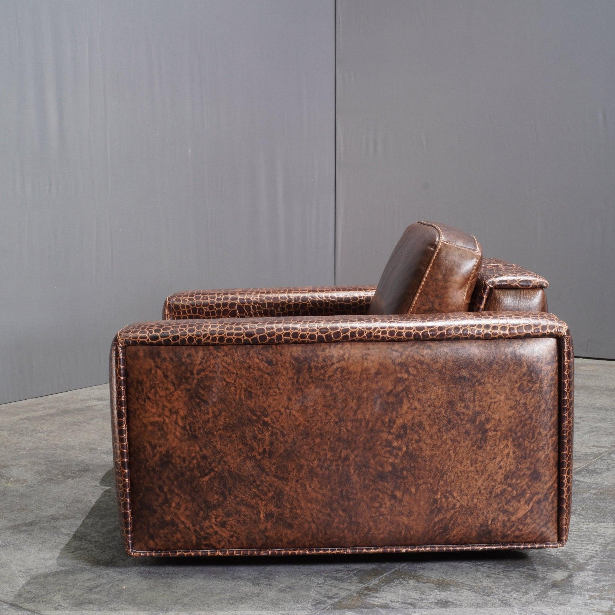 Italian Gamma Arredamenti Brown Crocodile Leather Kelly Armchair