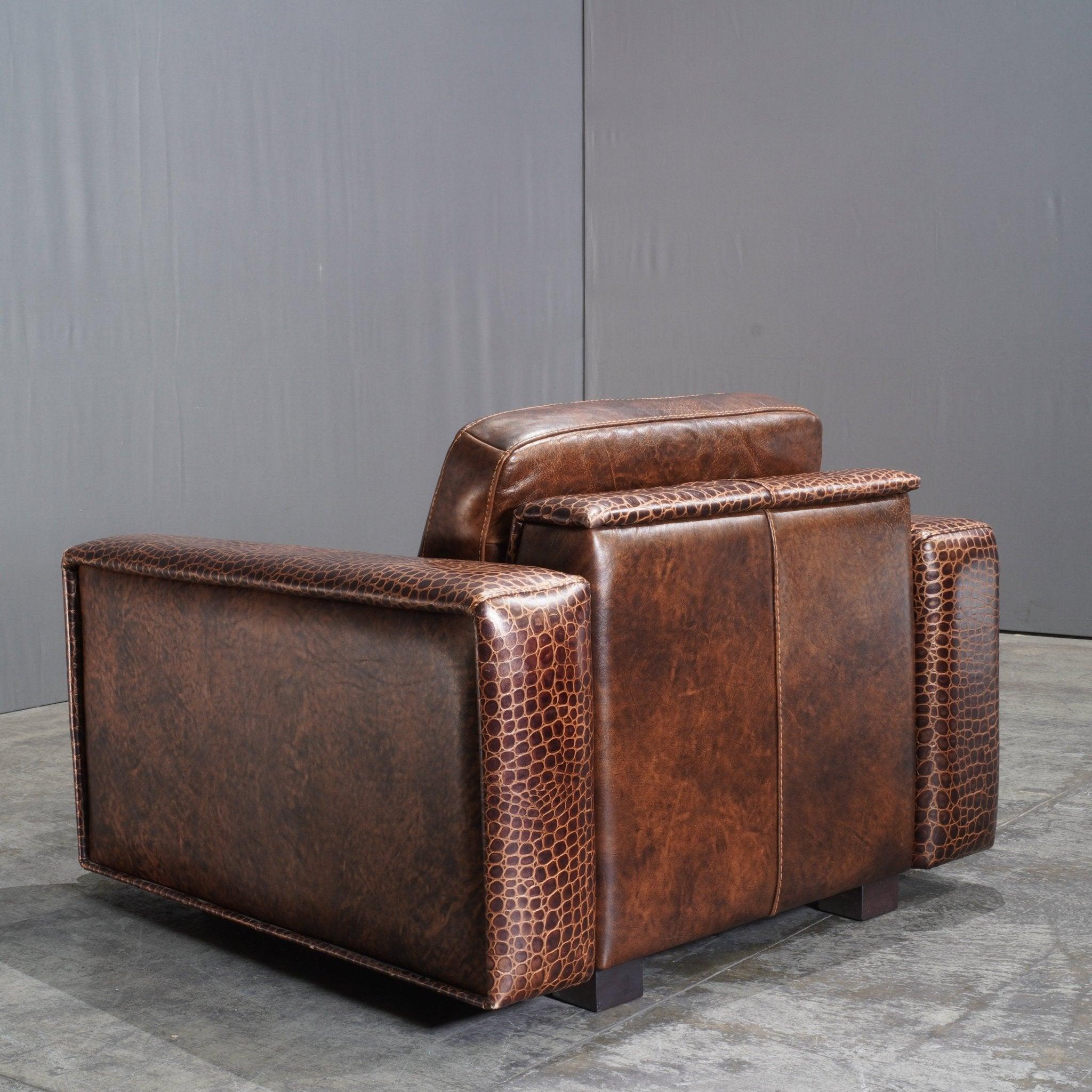Gamma Arredamenti Brown Crocodile Leather Kelly Armchair In Good Condition In Basildon, London