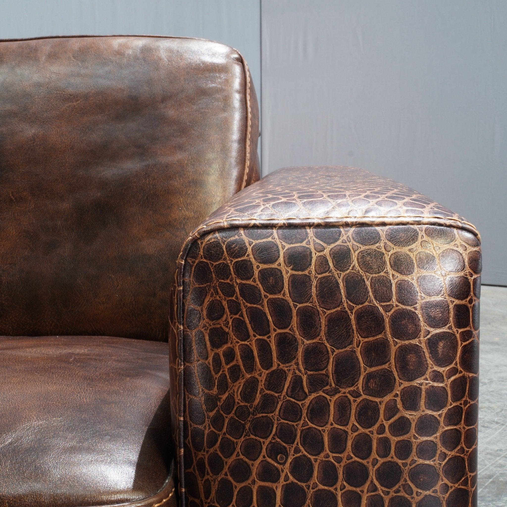 Gamma Arredamenti Brown Crocodile Leather Kelly Armchair 1