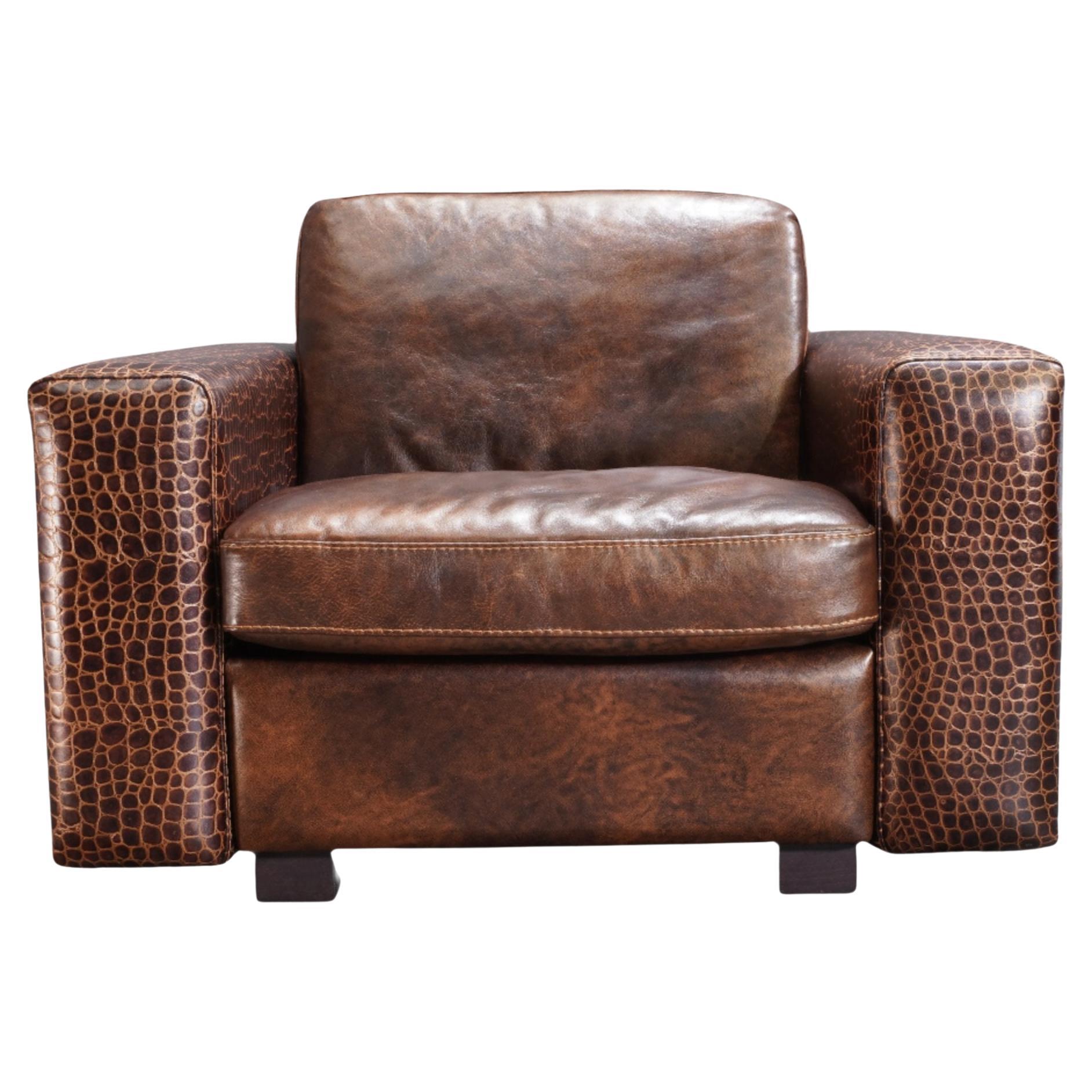 Gamma Arredamenti Brown Crocodile Leather Kelly Armchair