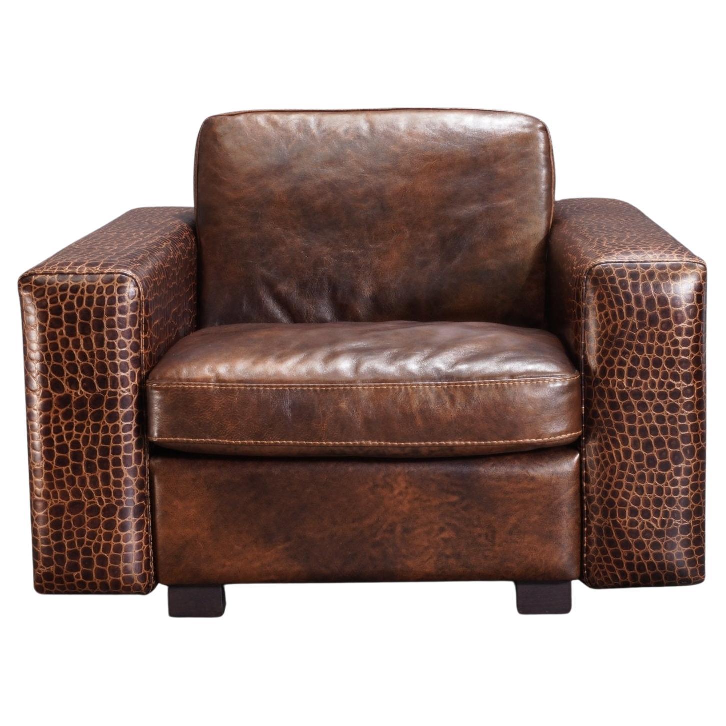 Gamma Arredamenti Fauteuil Kelly en cuir crocodile Brown