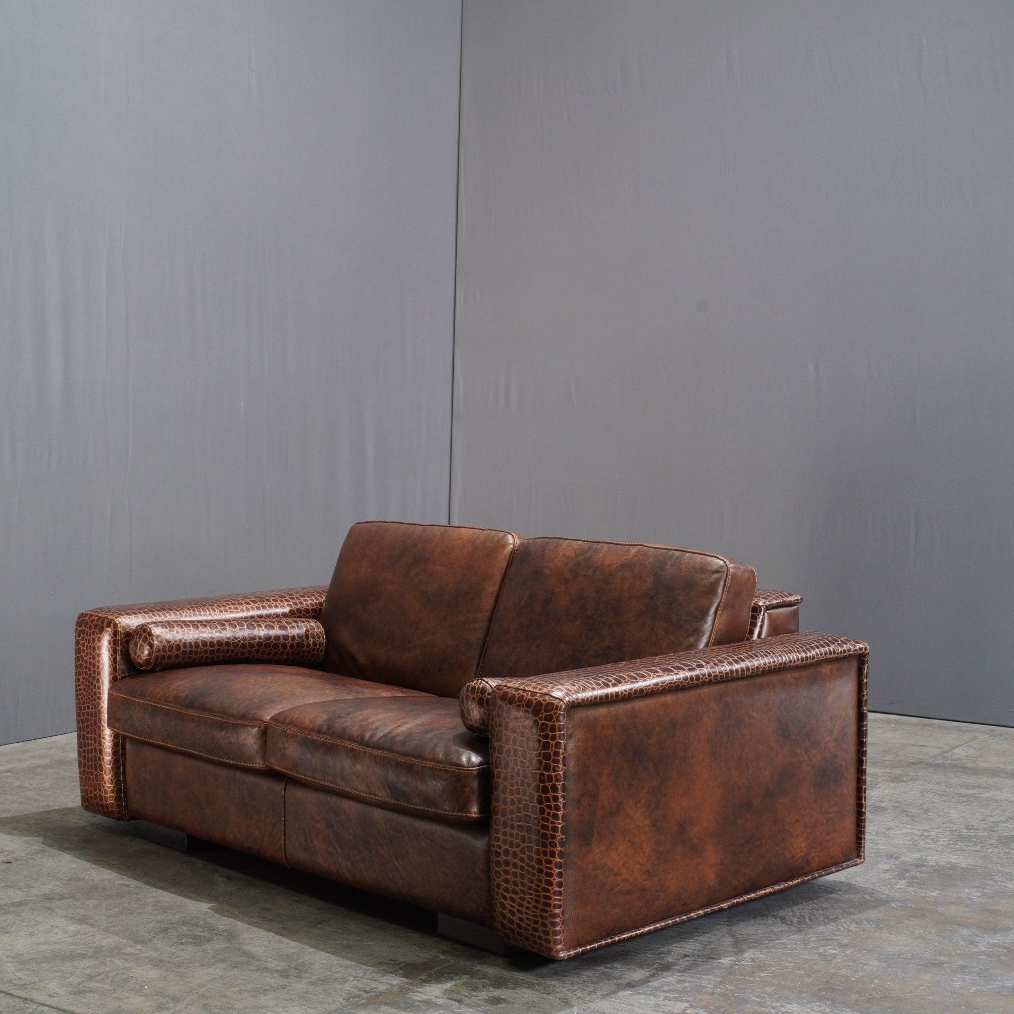 Italian Gamma Arredamenti Crocodile Leather 2 Seater Kelly Sofa