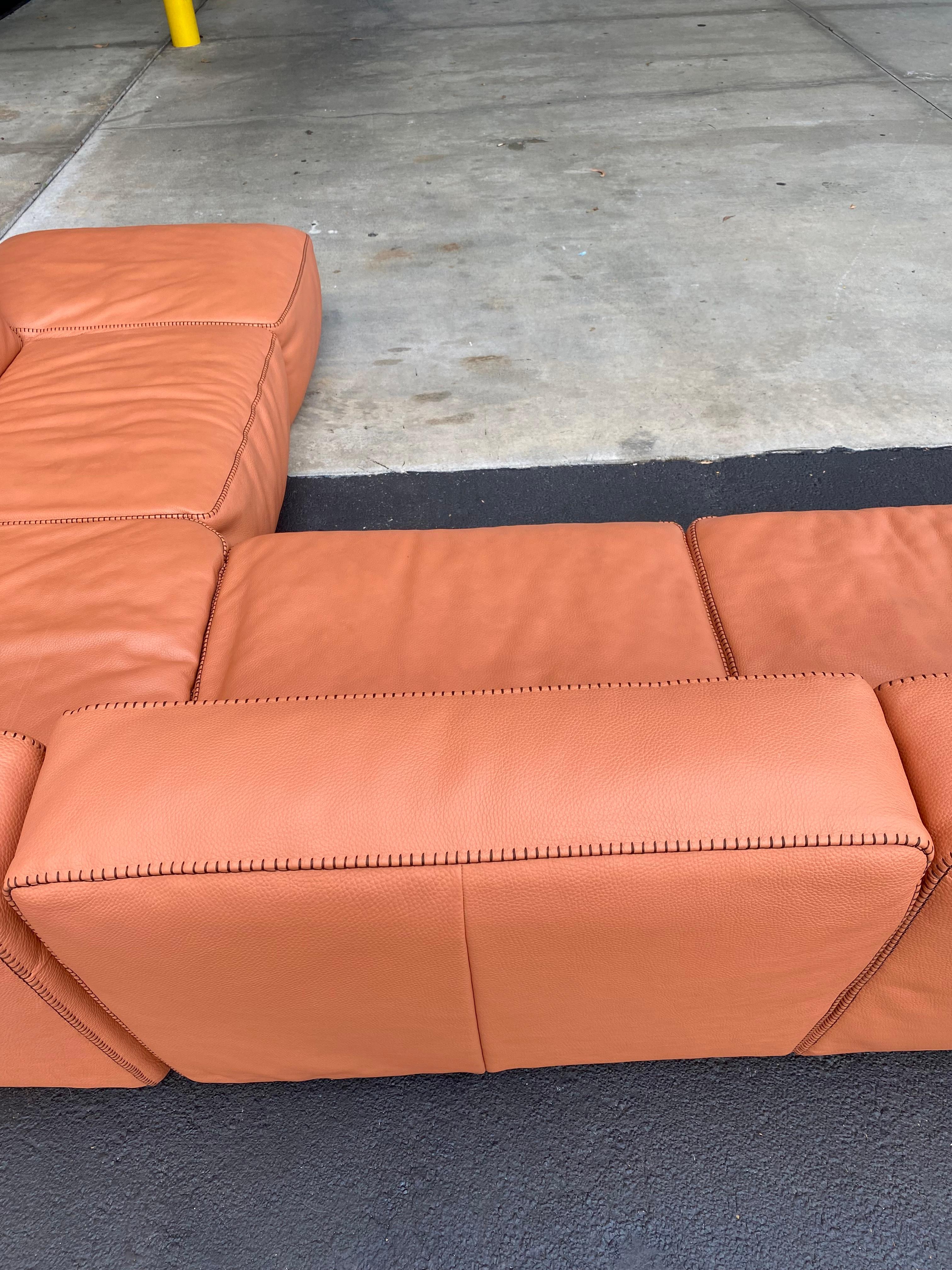 Gamma Arredamenti Dandy Collection Pumpkin Orange Cloud Leather Sectional For Sale 6
