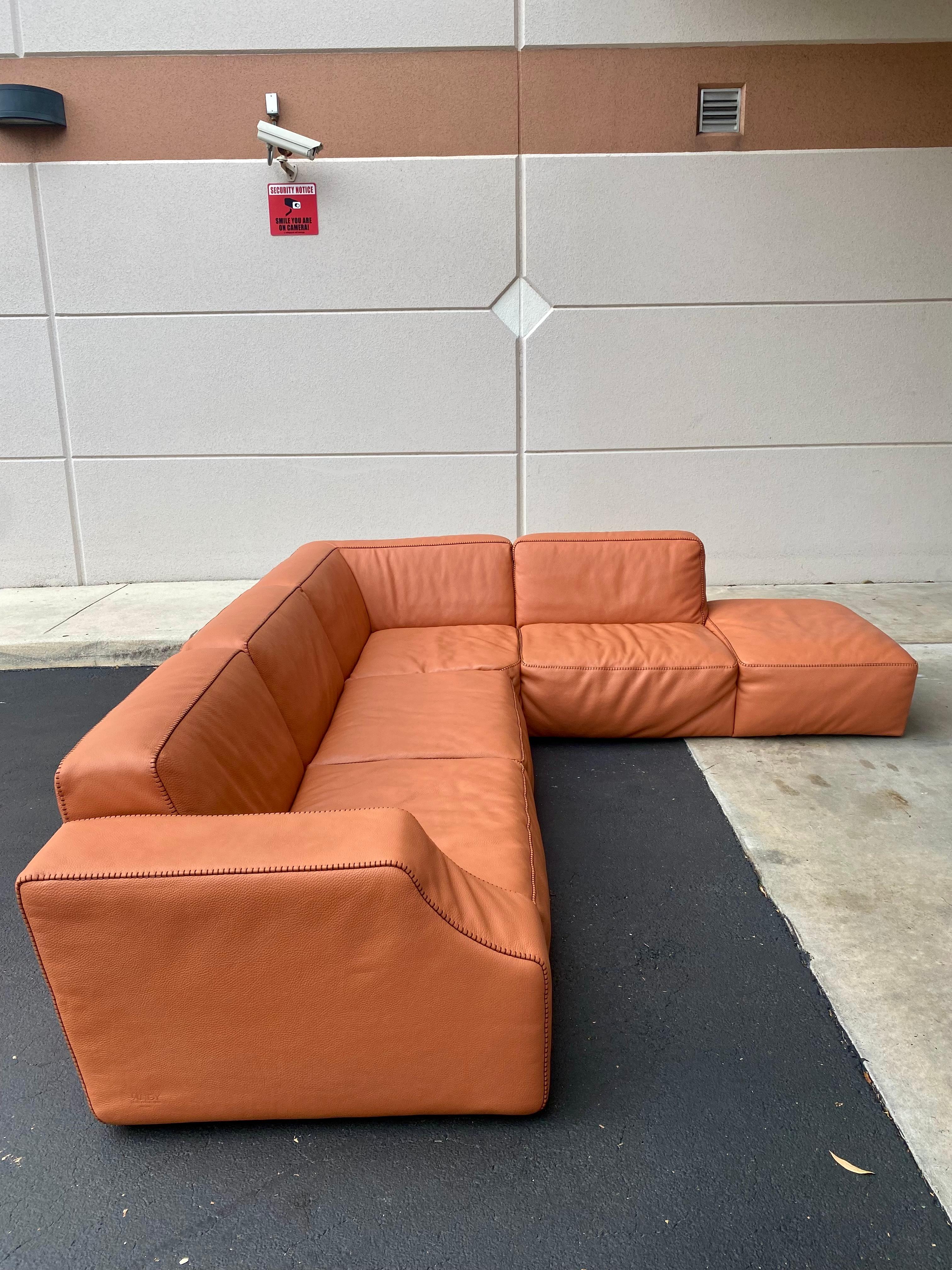 orange leather sectional couch