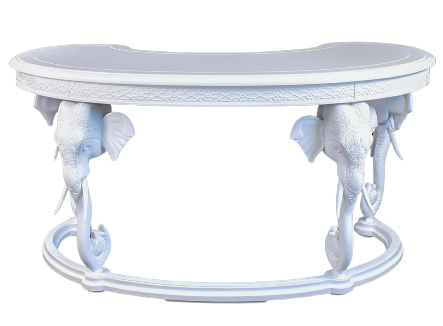 Hollywood Regency Gampel-Stoll Chinese Chippendale Style Demilune / Kidney Elephant Form Desk